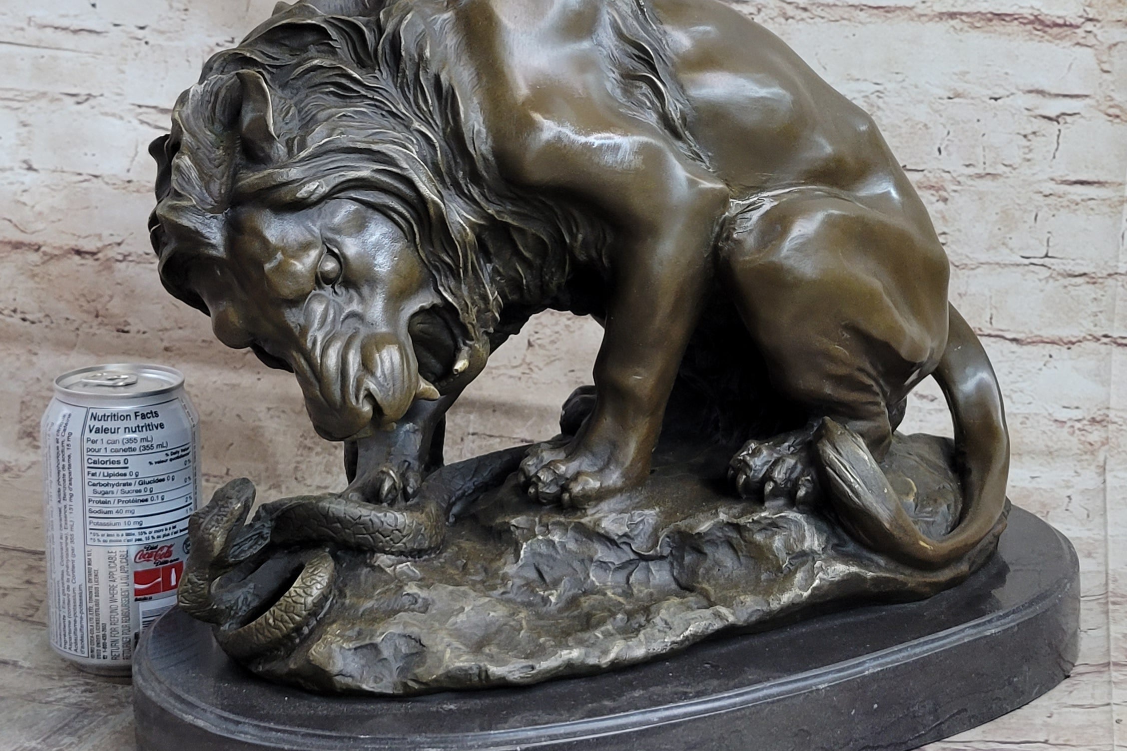Lion vs. Snake Bronze Statue Sculpture Figure by Antoine Barye on Marble Base