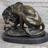 Lion vs. Snake Bronze Statue Sculpture Figure by Antoine Barye on Marble Base