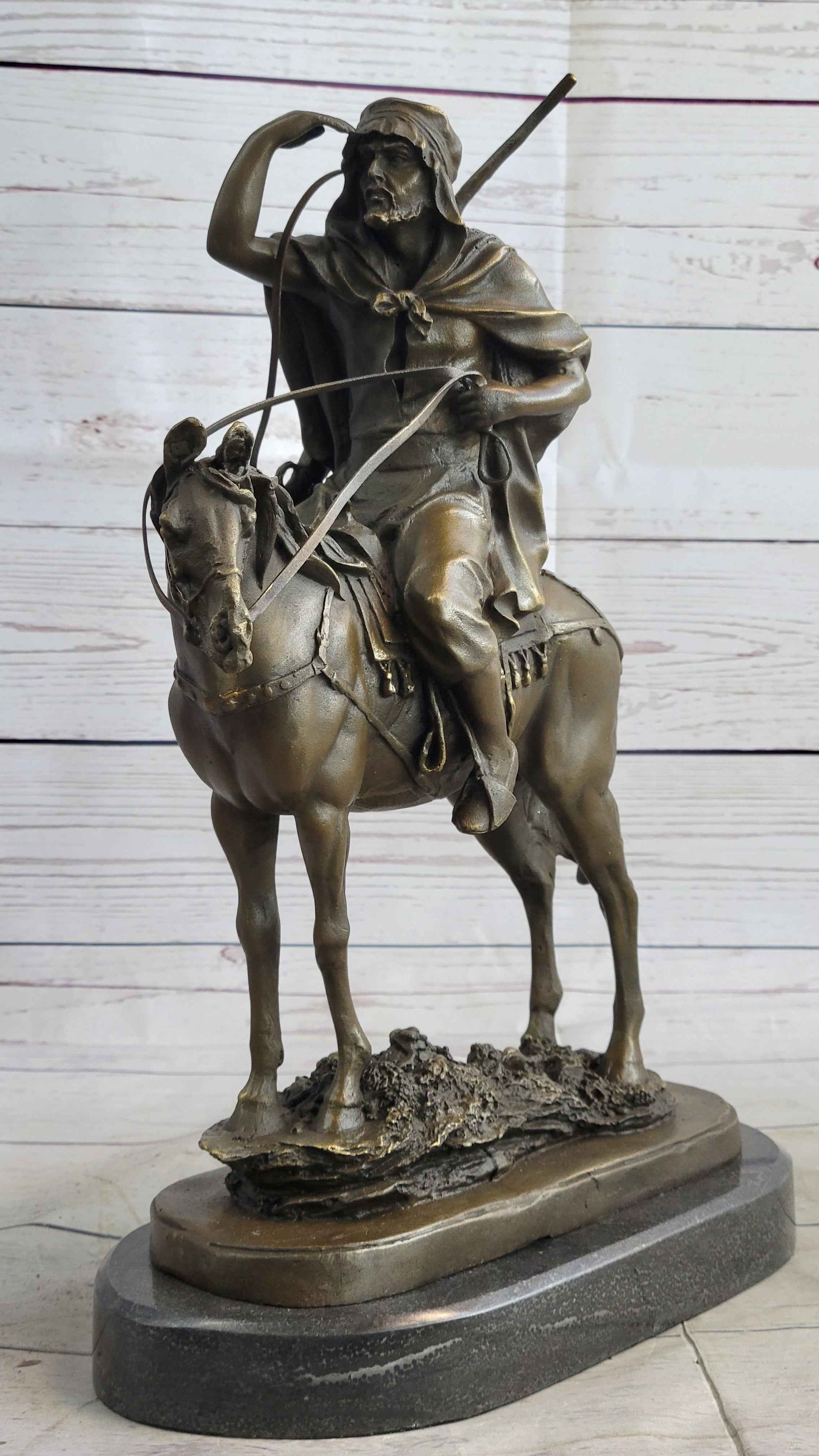 Lawrence of Arabia Bronze Sculpture Statue of Arabian Man on Horseback on Marble Base
