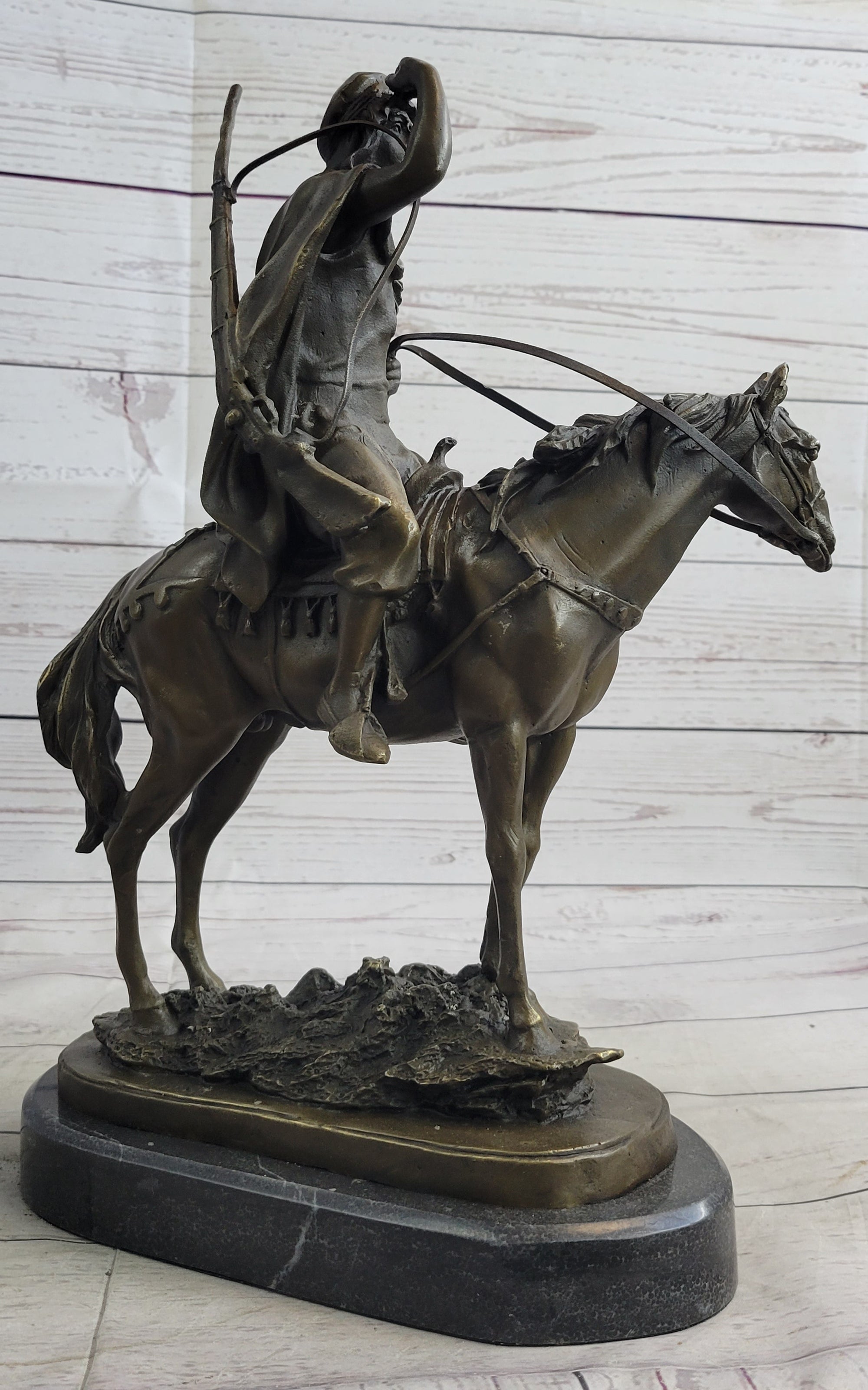 Lawrence of Arabia Bronze Sculpture Statue of Arabian Man on Horseback on Marble Base