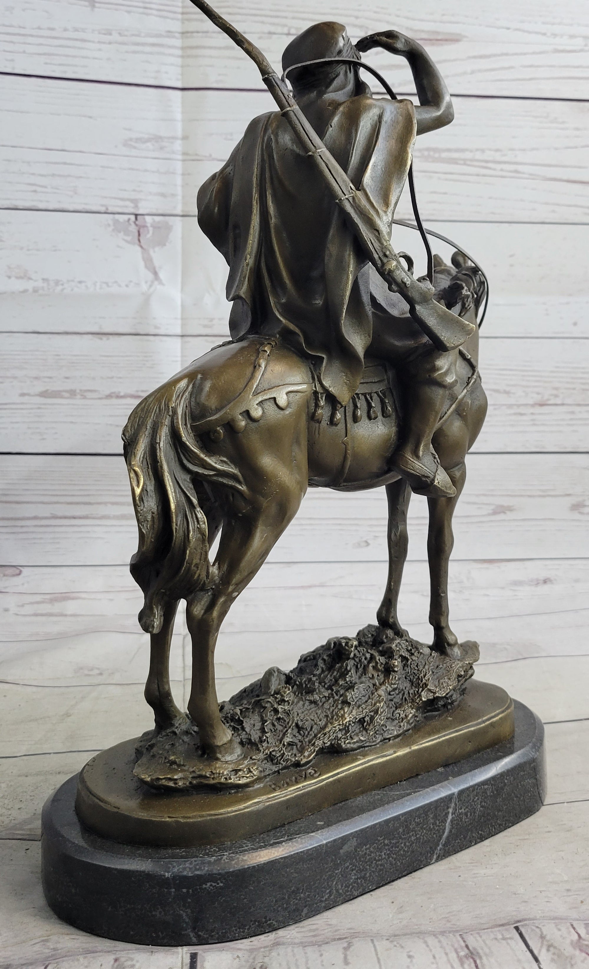 Lawrence of Arabia Bronze Sculpture Statue of Arabian Man on Horseback on Marble Base