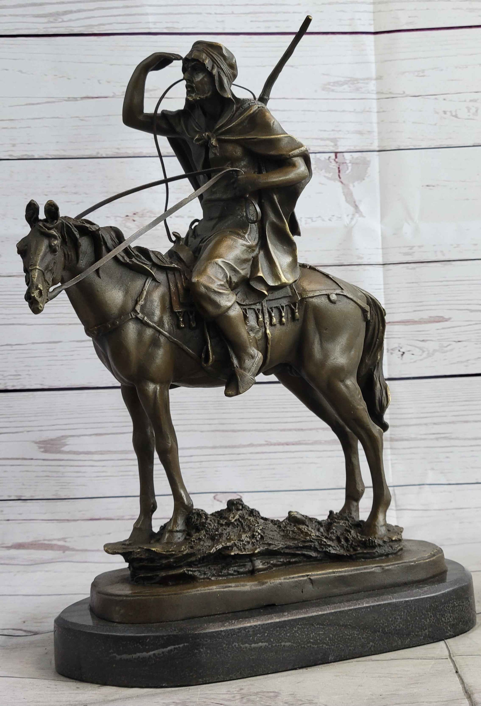 Lawrence of Arabia Bronze Sculpture Statue of Arabian Man on Horseback on Marble Base