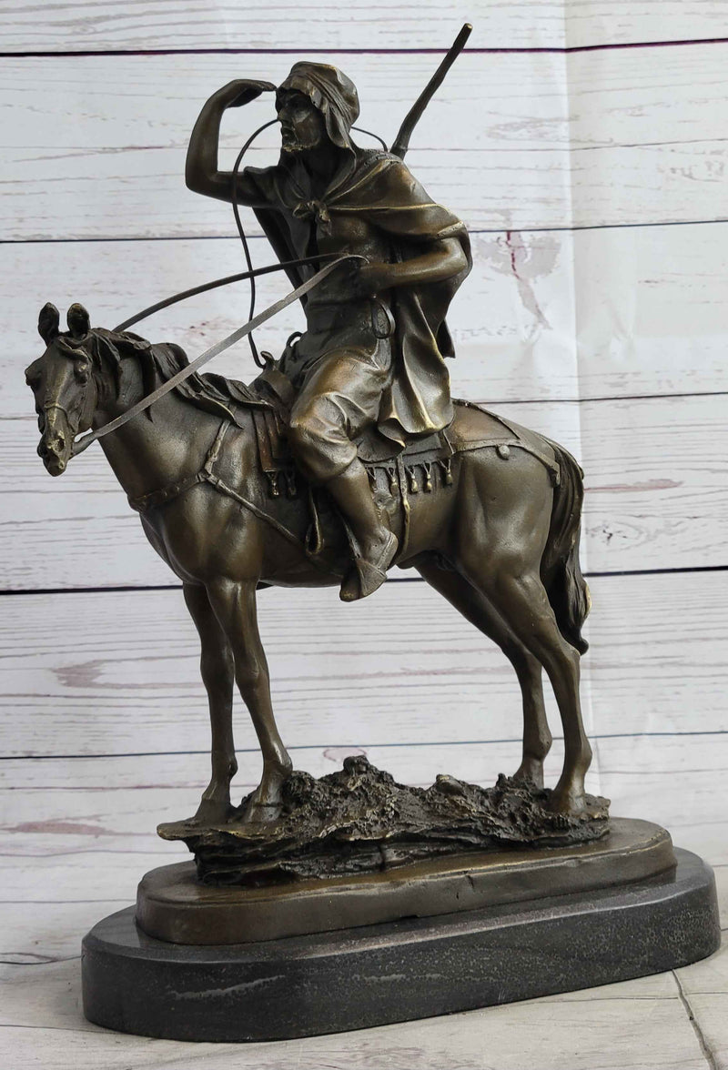 Lawrence of Arabia Bronze Sculpture Statue of Arabian Man on Horseback on Marble Base