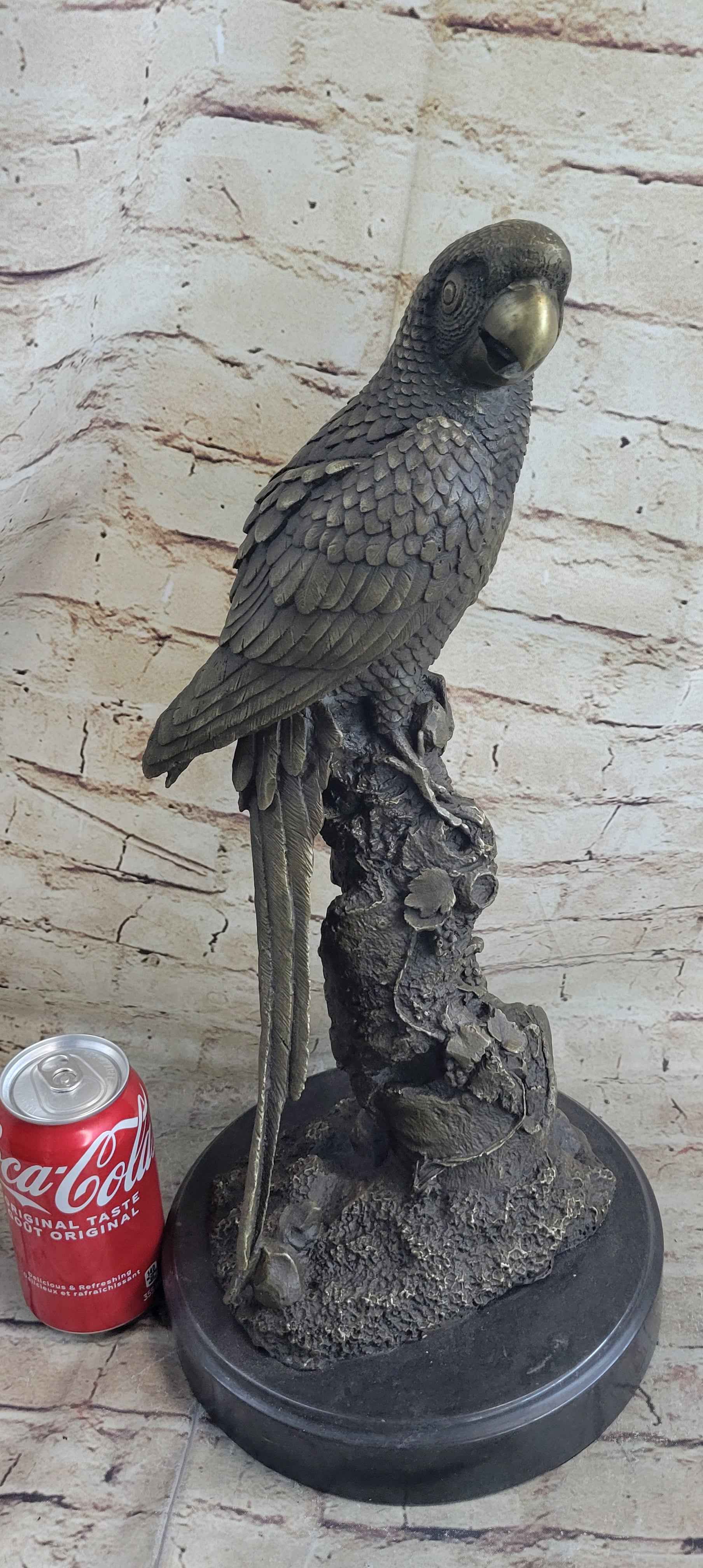 Hot Cast Bronze Parrot Bird Sculpture Statue Signed Original Art on Marble Base
