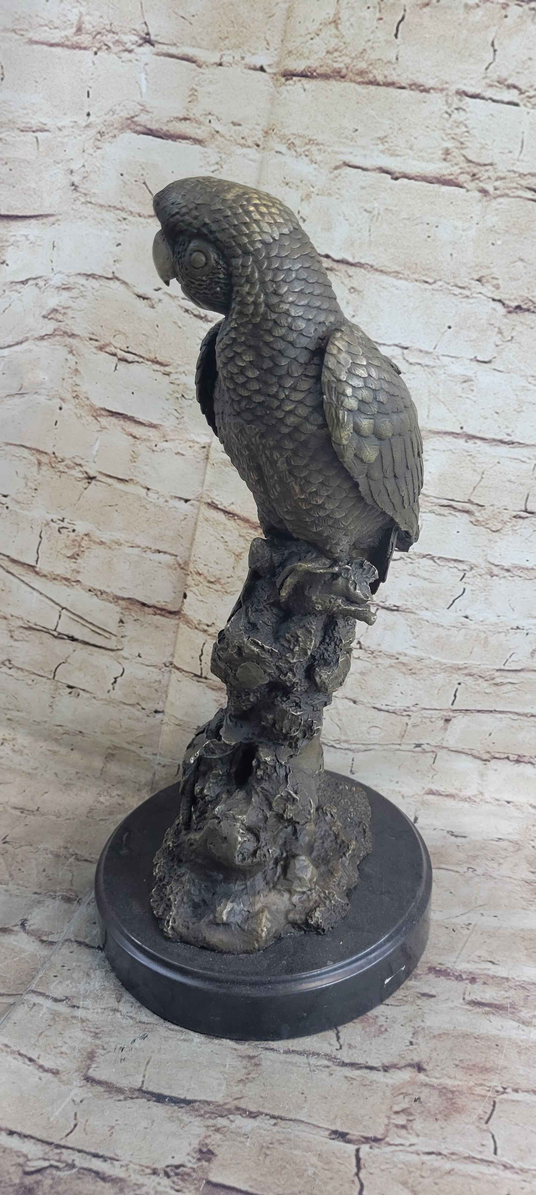 Hot Cast Bronze Parrot Bird Sculpture Statue Signed Original Art on Marble Base