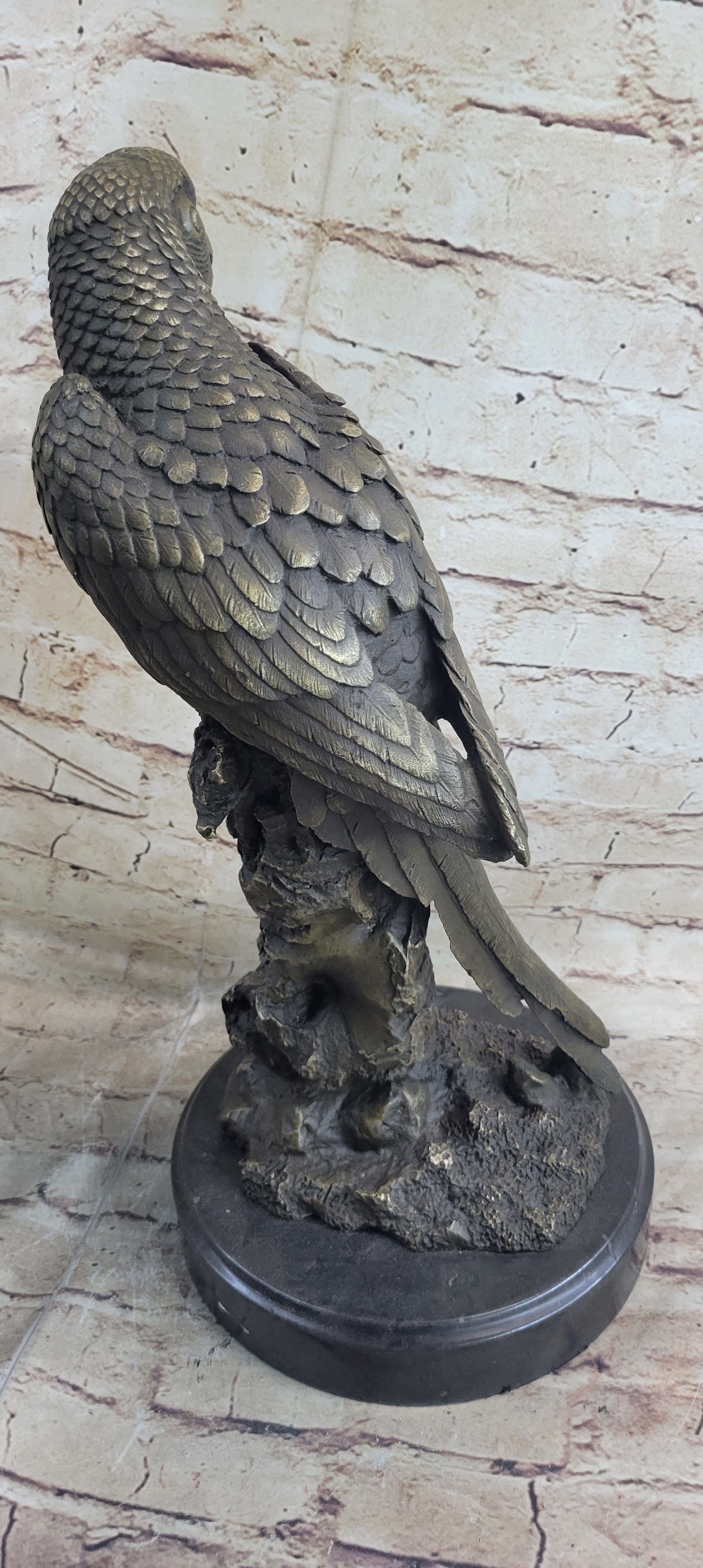 Hot Cast Bronze Parrot Bird Sculpture Statue Signed Original Art on Marble Base