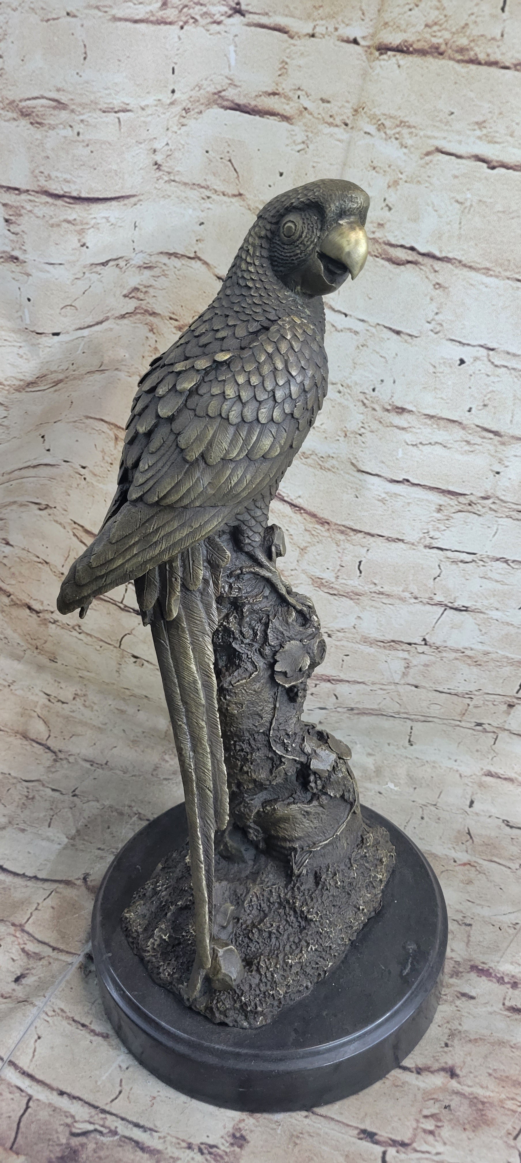 Hot Cast Bronze Parrot Bird Sculpture Statue Signed Original Art on Marble Base