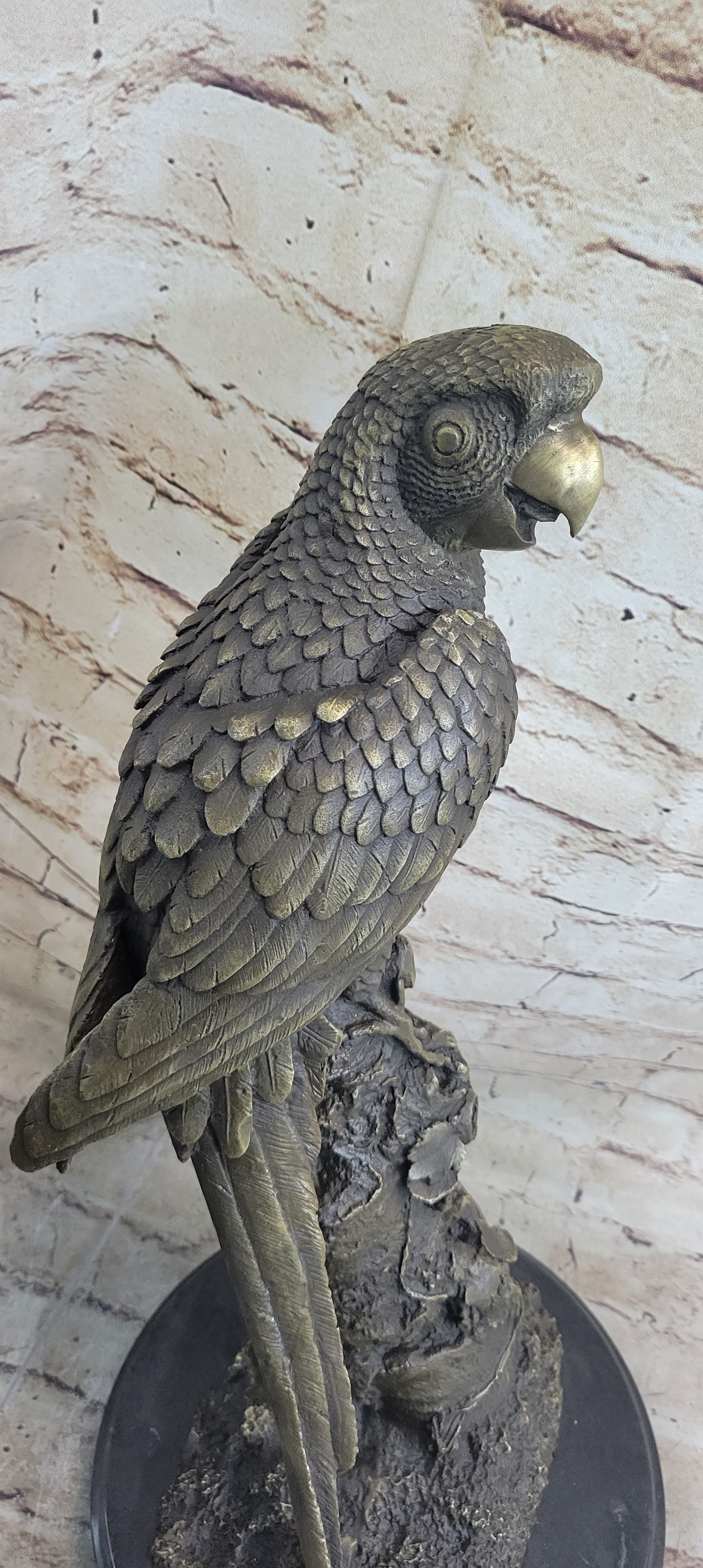 Hot Cast Bronze Parrot Bird Sculpture Statue Signed Original Art on Marble Base