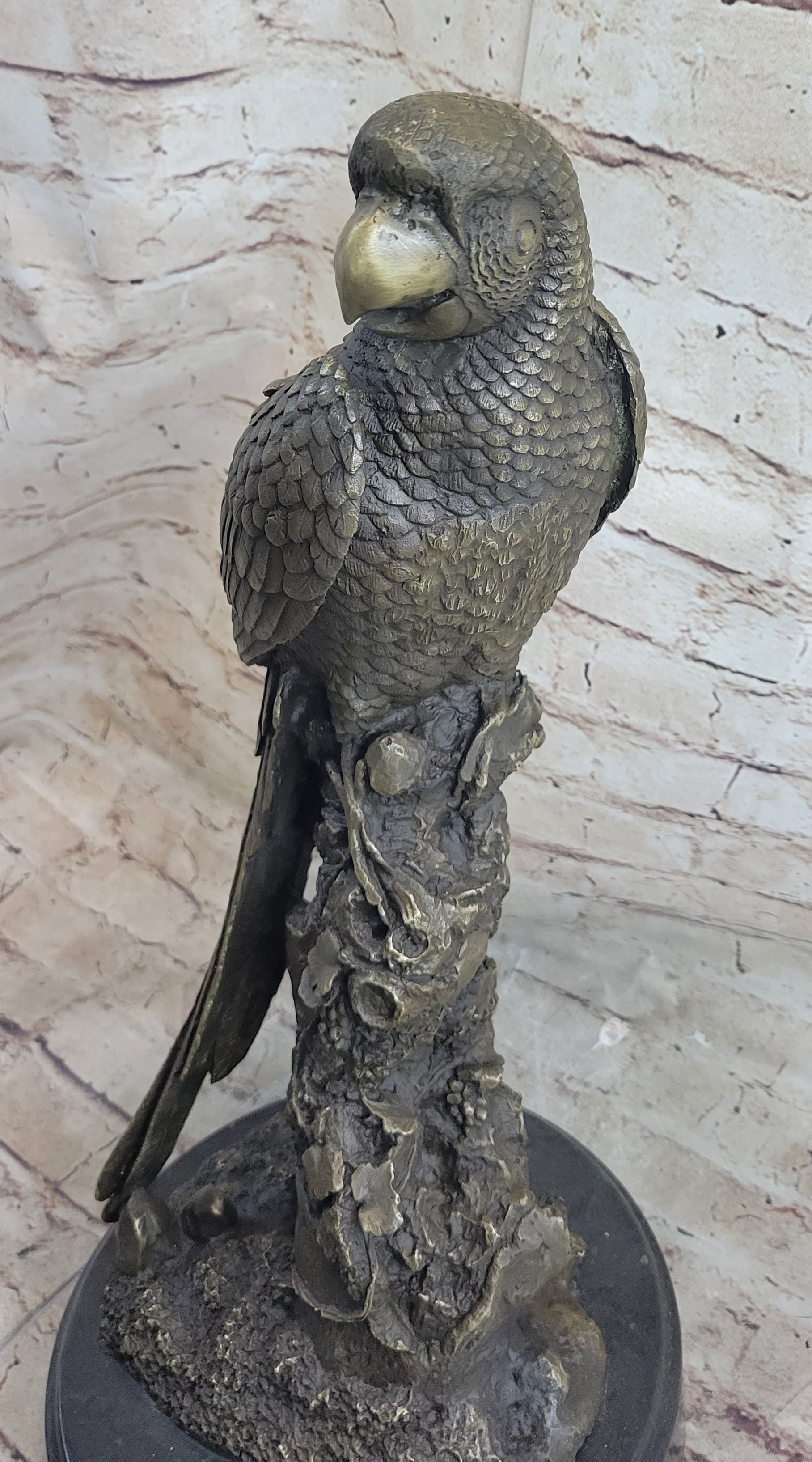 Hot Cast Bronze Parrot Bird Sculpture Statue Signed Original Art on Marble Base