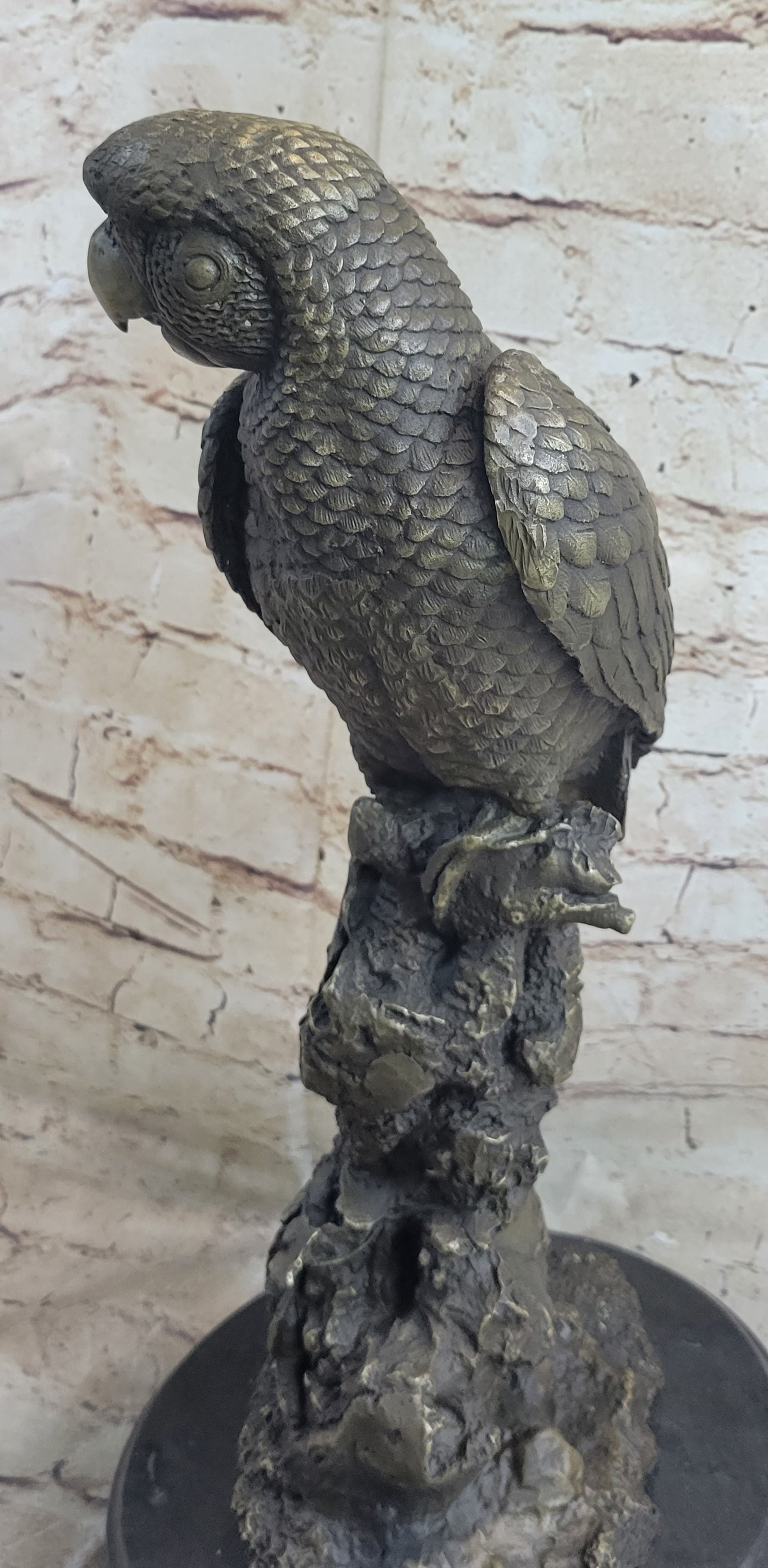 Hot Cast Bronze Parrot Bird Sculpture Statue Signed Original Art on Marble Base