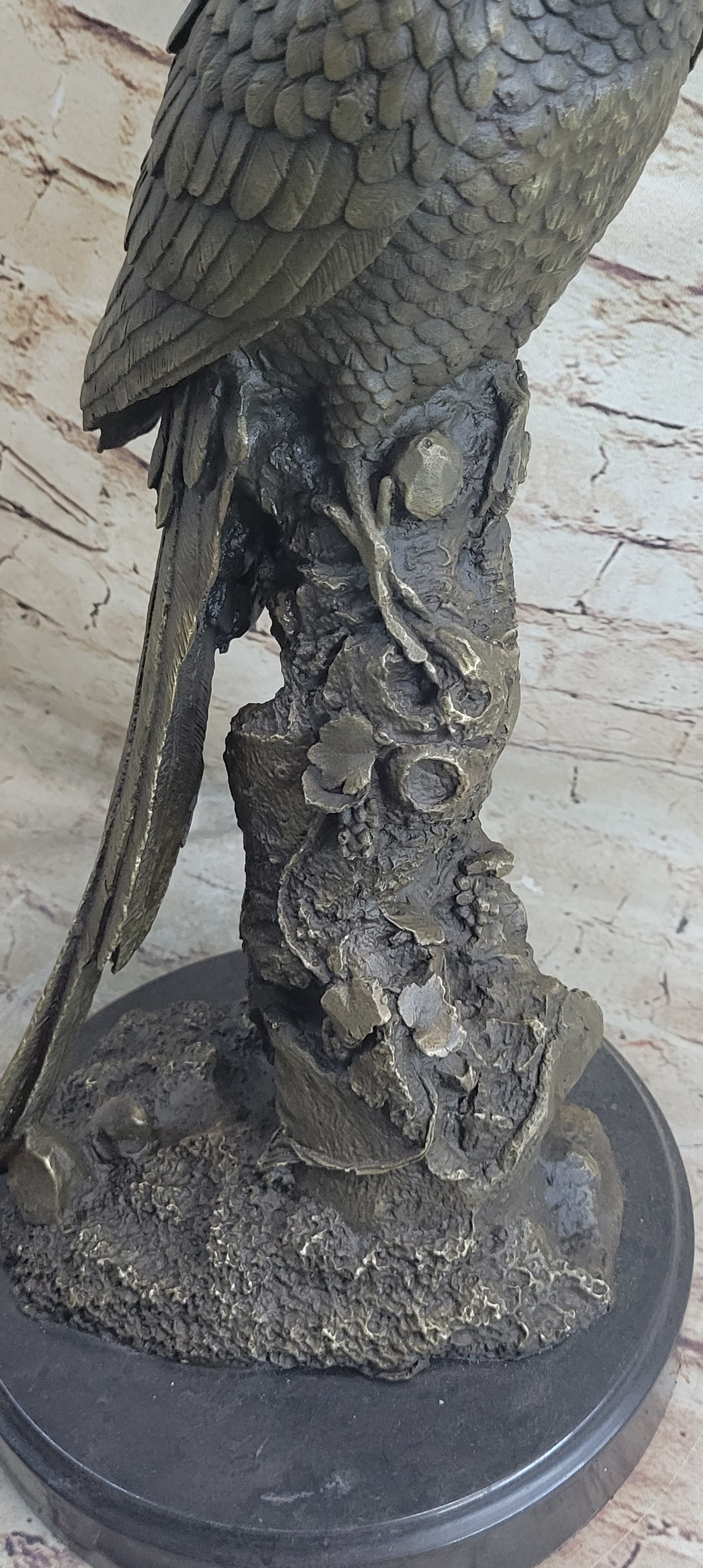 Hot Cast Bronze Parrot Bird Sculpture Statue Signed Original Art on Marble Base