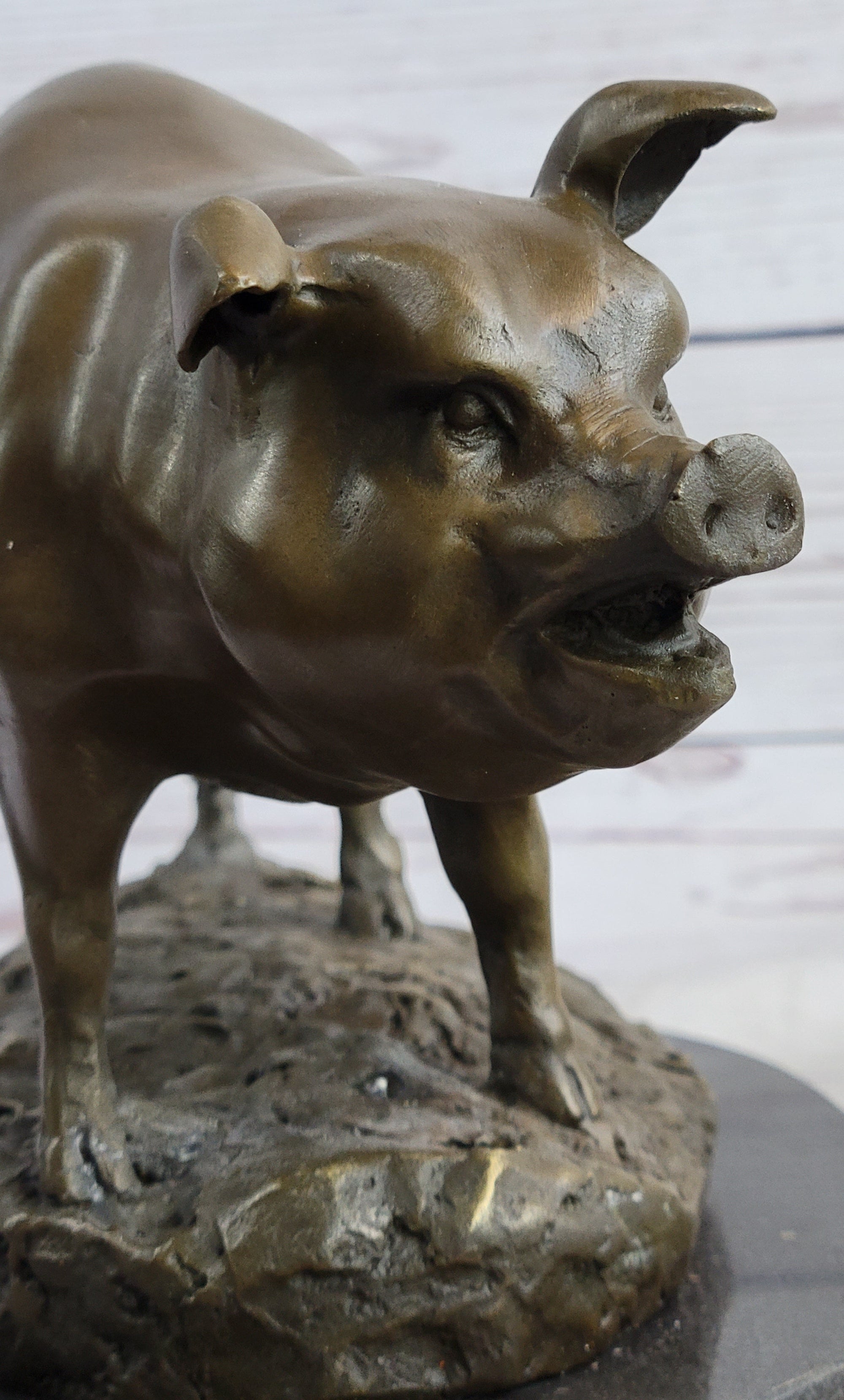 Cute Pig Hog Farm Animal Bronze Metal Statue Sculpture Figurine Decor Signed Art