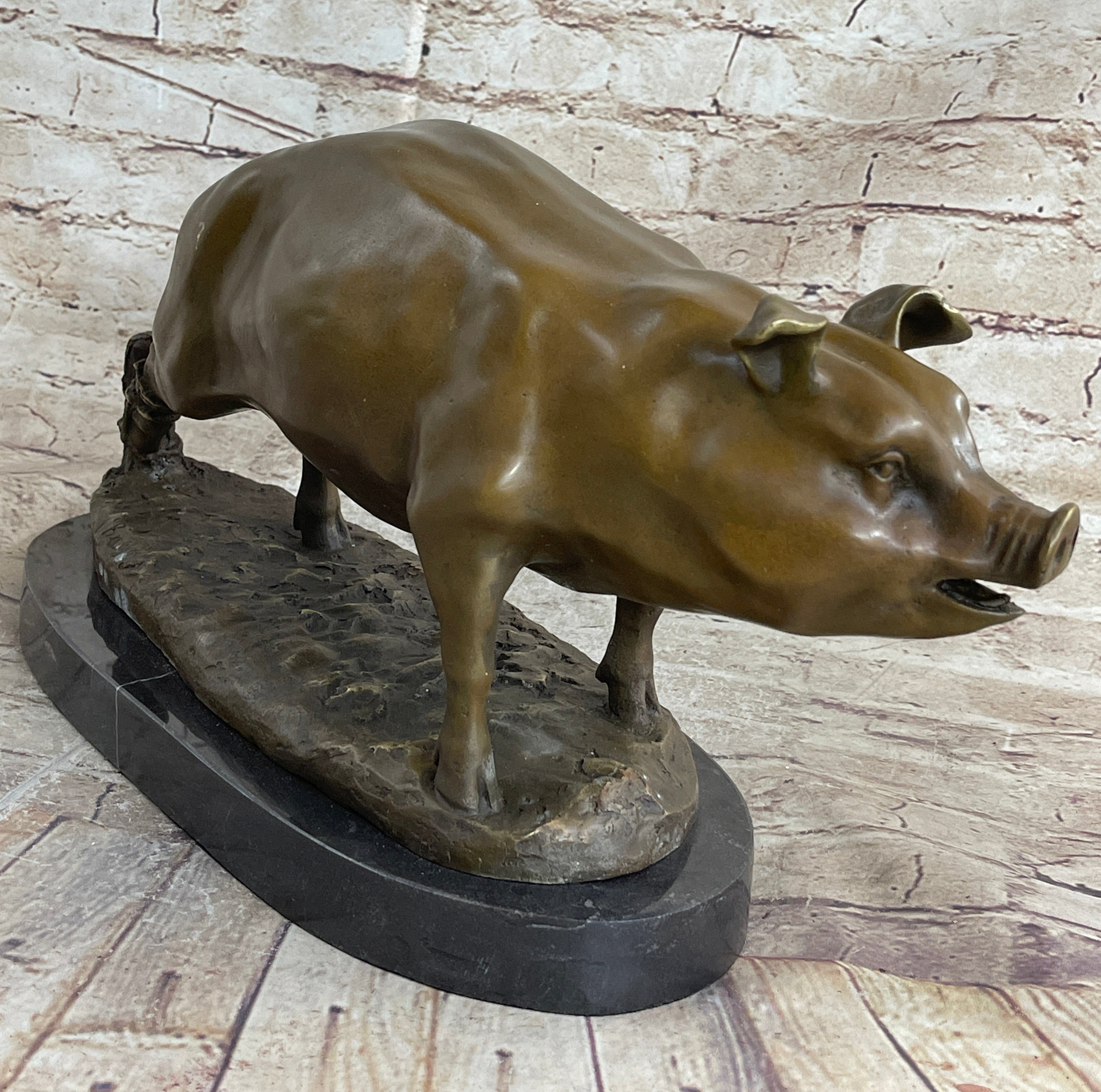 Signed Wild Pig bronze Sculpture Figure Art Deco Figurine Home Decor Decoration