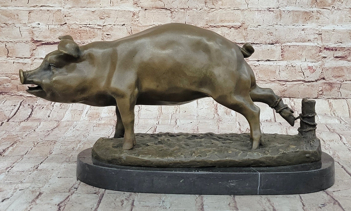 Signed Wild Pig bronze Sculpture Figure Art Deco Figurine Home Decor Decoration | HT Animal Supply