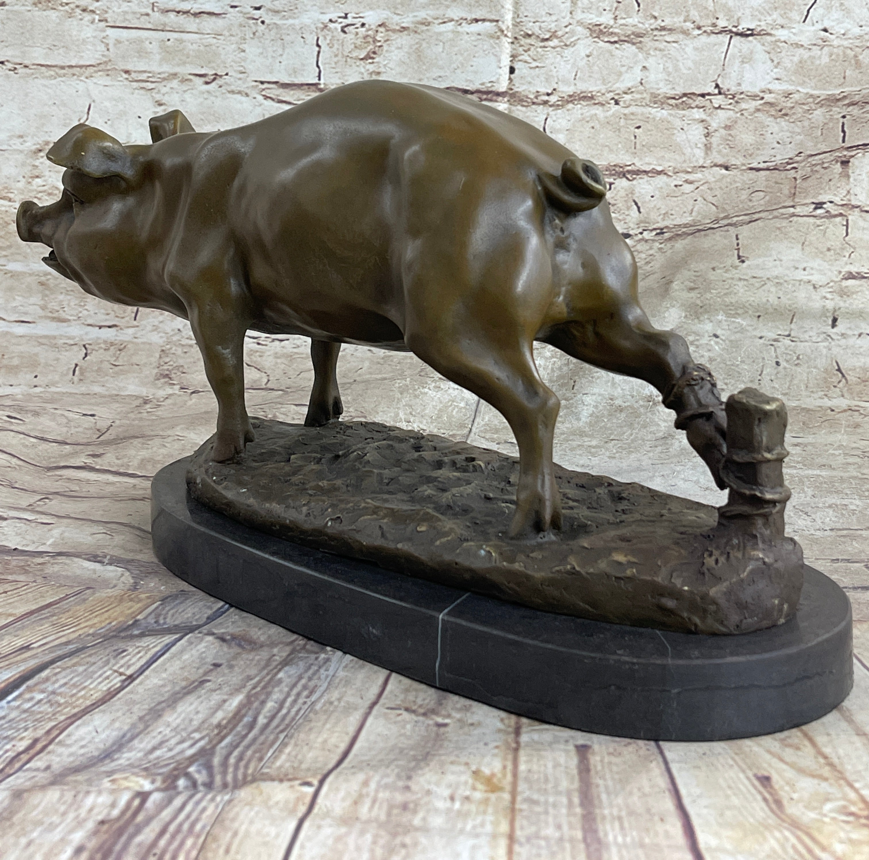 Signed Wild Pig bronze Sculpture Figure Art Deco Figurine Home Decor Decoration