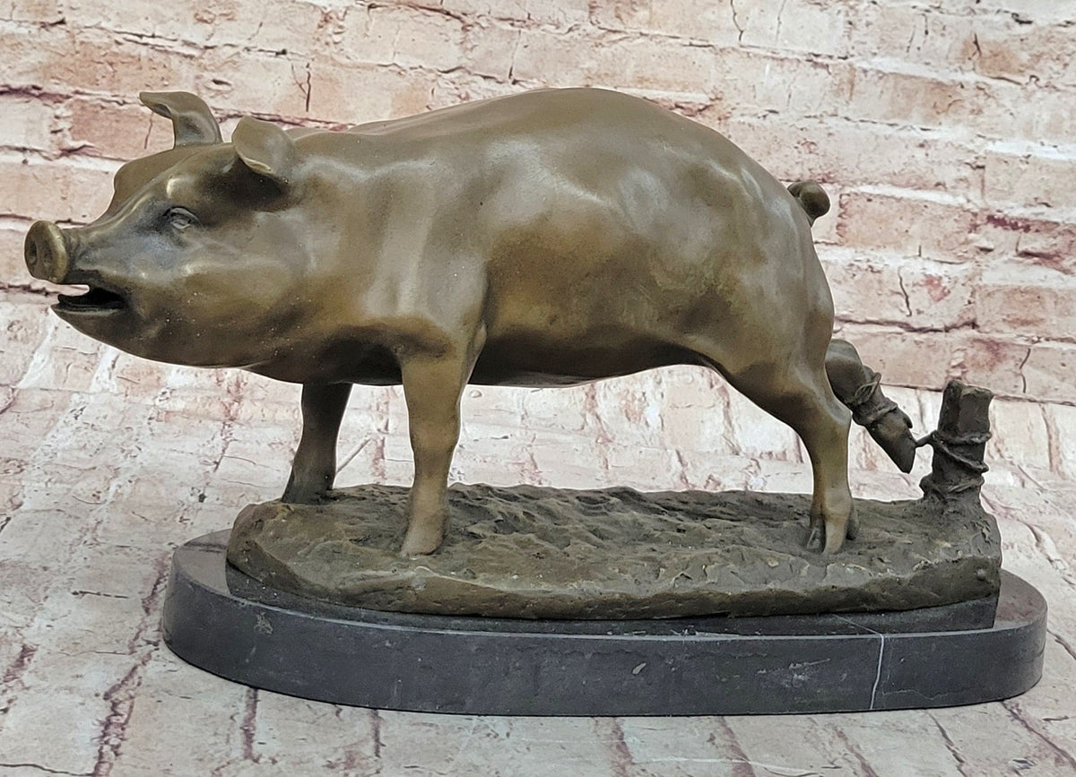 Signed Wild Pig bronze Sculpture Figure Art Deco Figurine Home Decor Decoration | HT Animal Supply