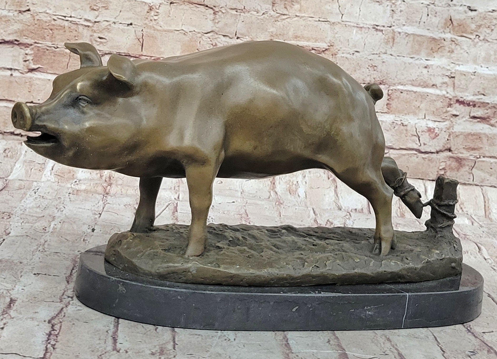 Signed Wild Pig bronze Sculpture Figure Art Deco Figurine Home Decor Decoration