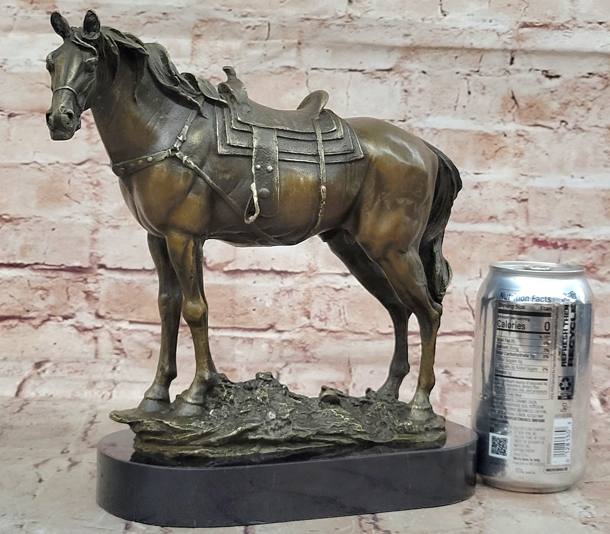 Large Original Loving Horse with his Saddle Western Art Cowboy Bronze Sculpture