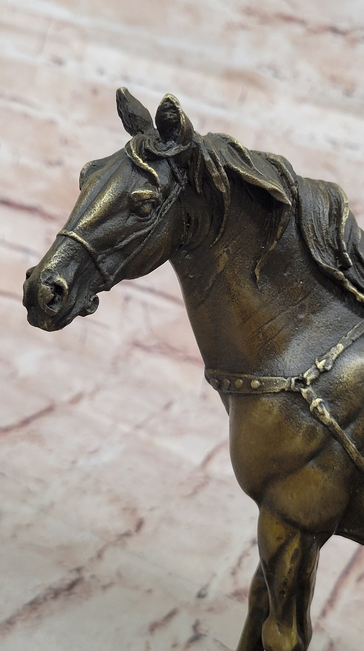 Large Original Loving Horse with his Saddle Western Art Cowboy Bronze Sculpture