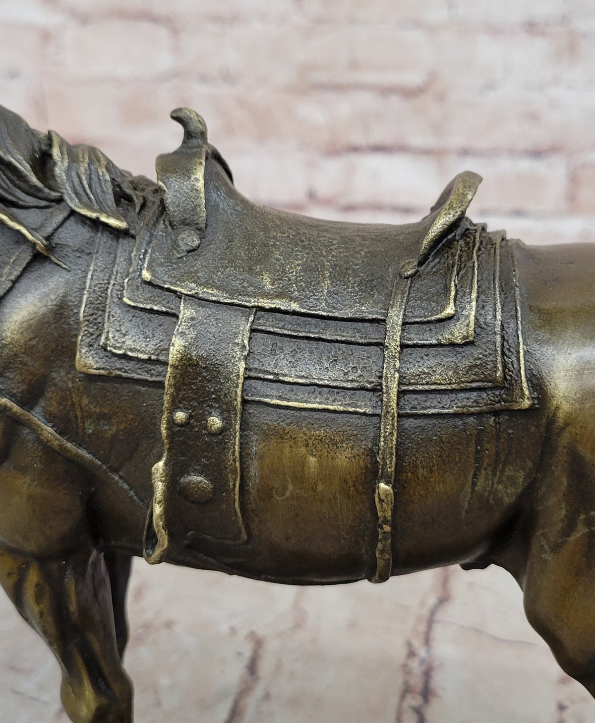 Large Original Loving Horse with his Saddle Western Art Cowboy Bronze Sculpture
