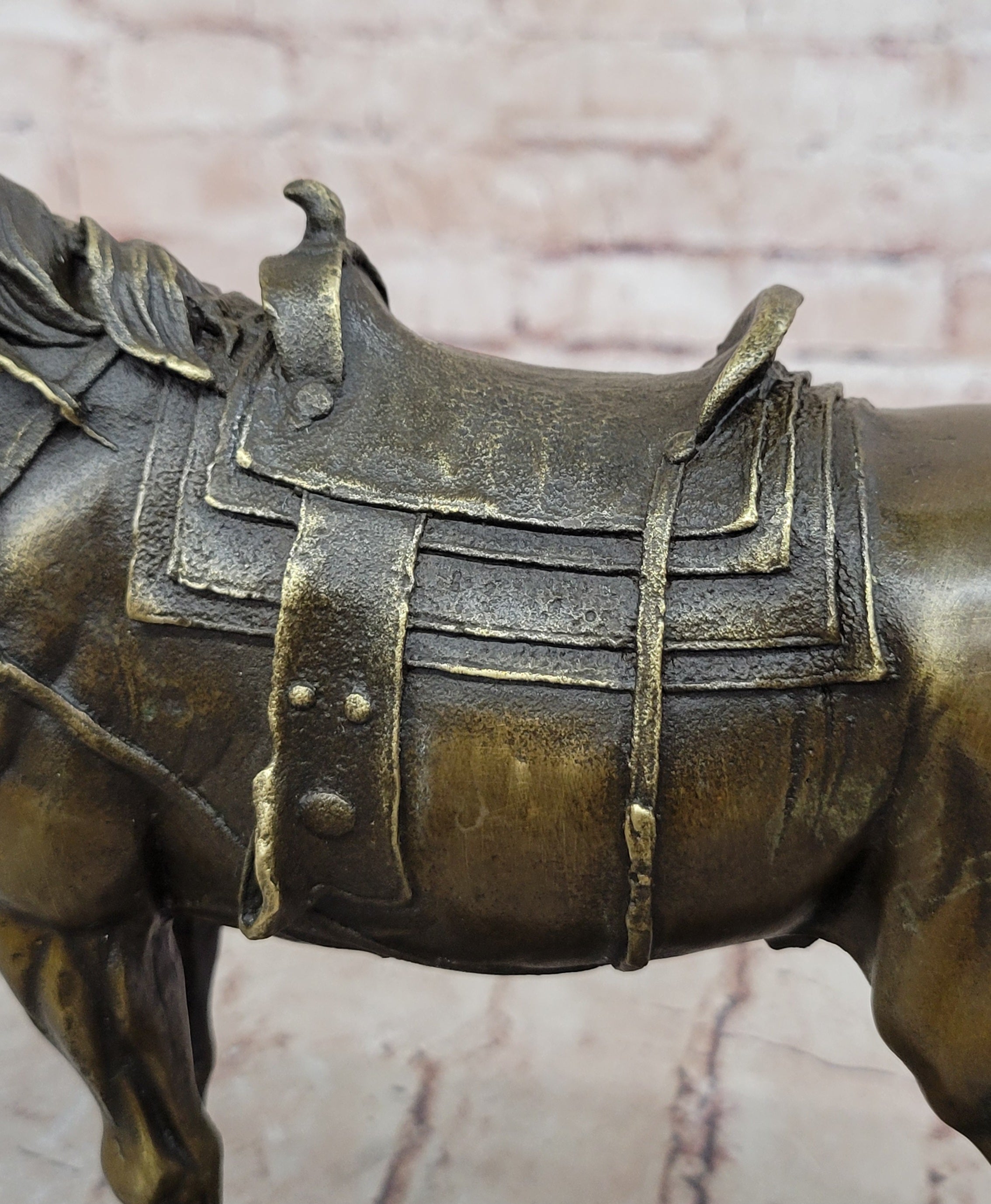 Large Original Loving Horse with his Saddle Western Art Cowboy Bronze Sculpture