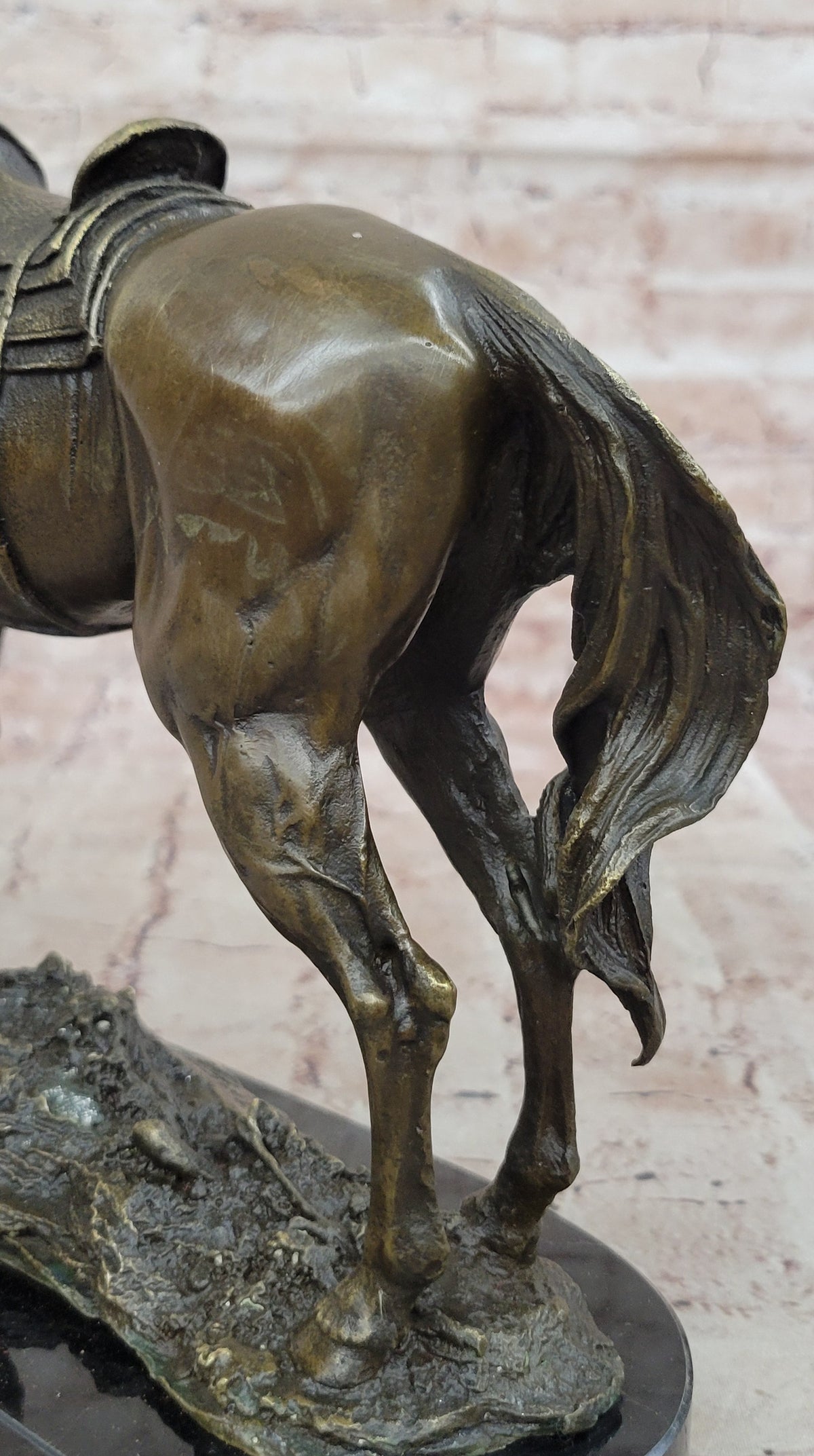 Large Original Loving Horse with his Saddle Western Art Cowboy Bronze Sculpture