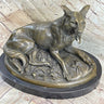 German Shepherd Dog Canine Bronze Art Sculpture Statue on Marble Base