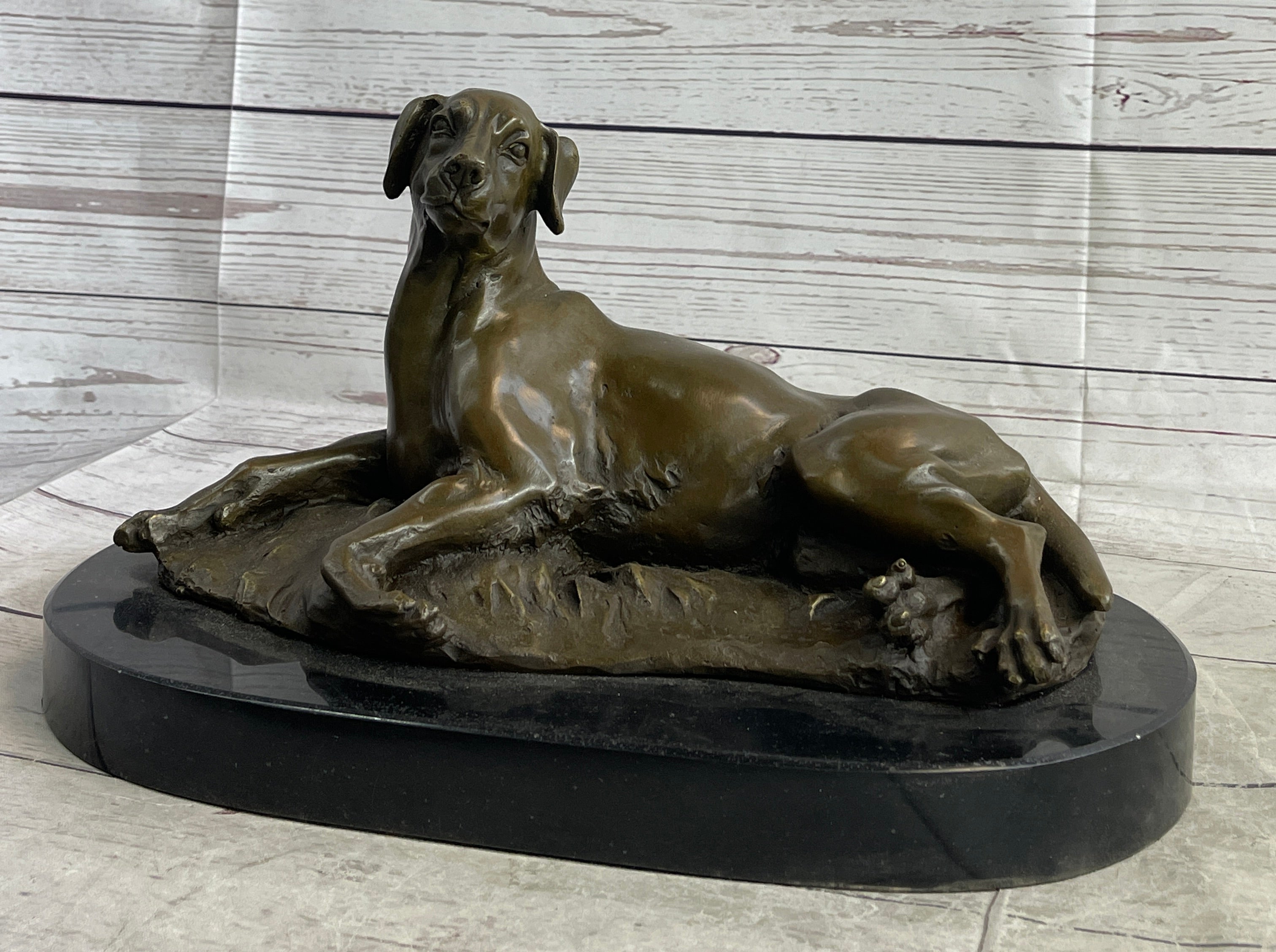 Bronze Pet Dog Sculpture Statue Figure on Marble Base Antoine Barye 8" x 13"