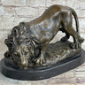 Lion Stalking Prey Hot Cast Bronze Sculpture Statue Art by Antoine Barye on Marble Base
