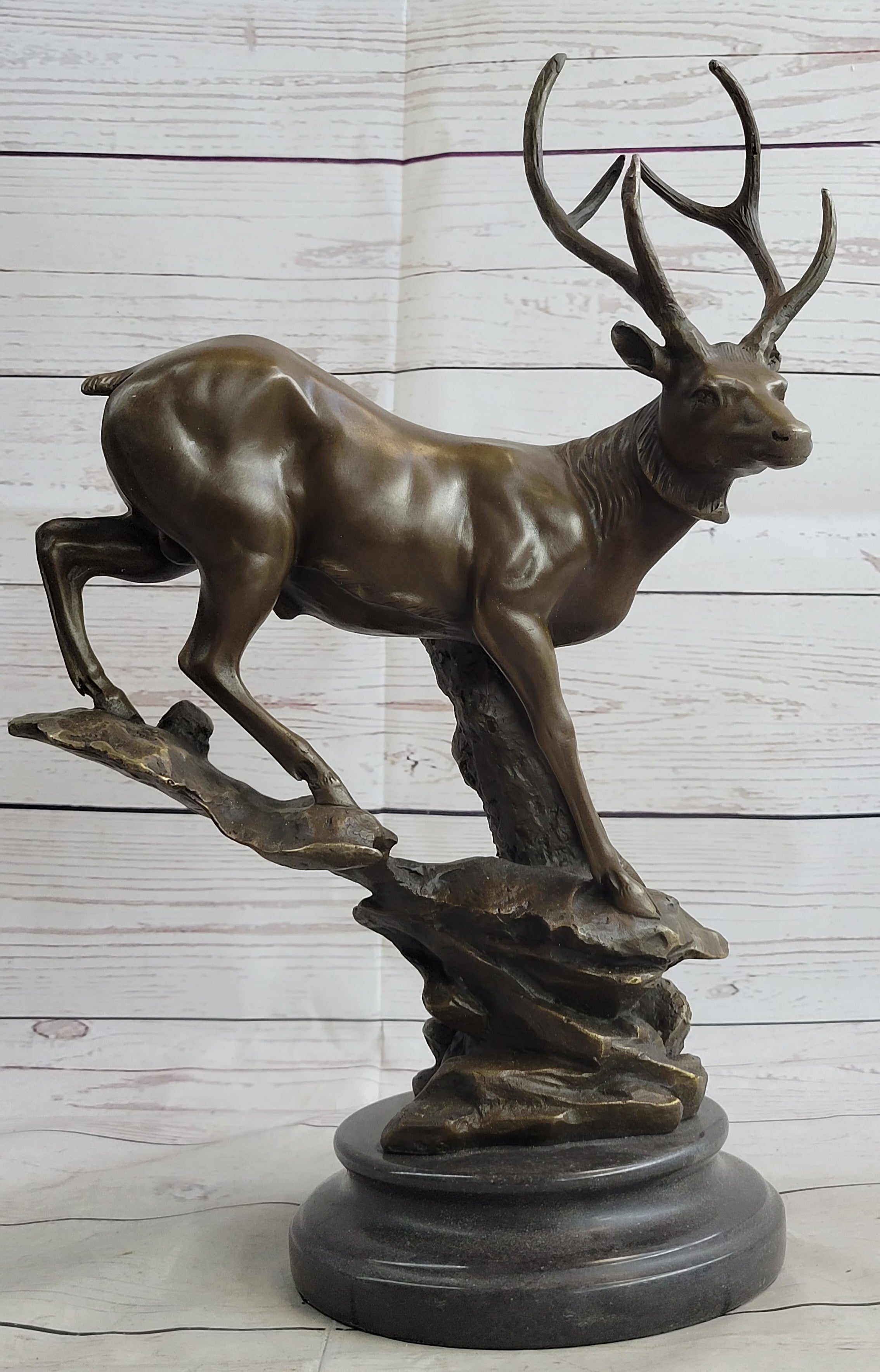 Bronze Marble Statue Elk Stag Buck Deer Lodge Decor Art Sculpture Statue Gift