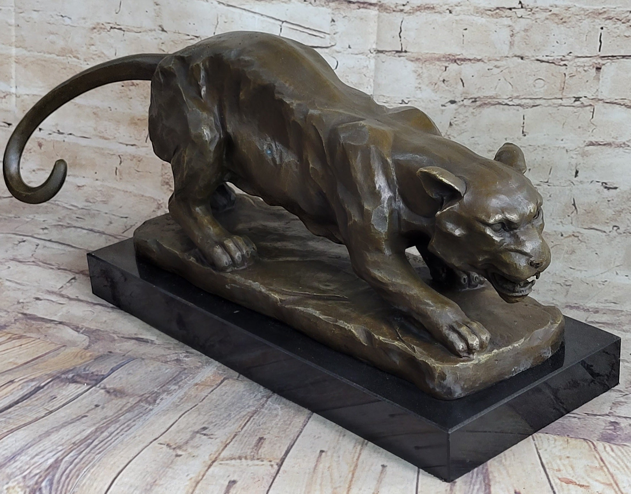 Handmade BRONZE SCULPTURE LION PANTHER TIGER PUMA COUGAR CAT STATUE AFRICAN ART