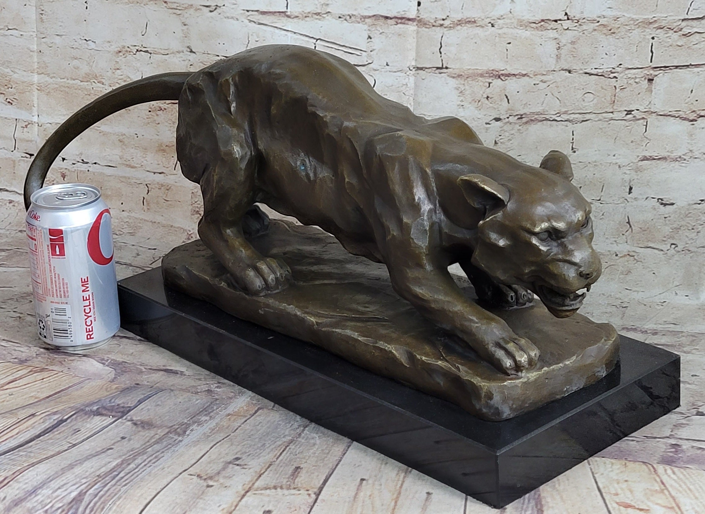 Handmade BRONZE SCULPTURE LION PANTHER TIGER PUMA COUGAR CAT STATUE AFRICAN ART