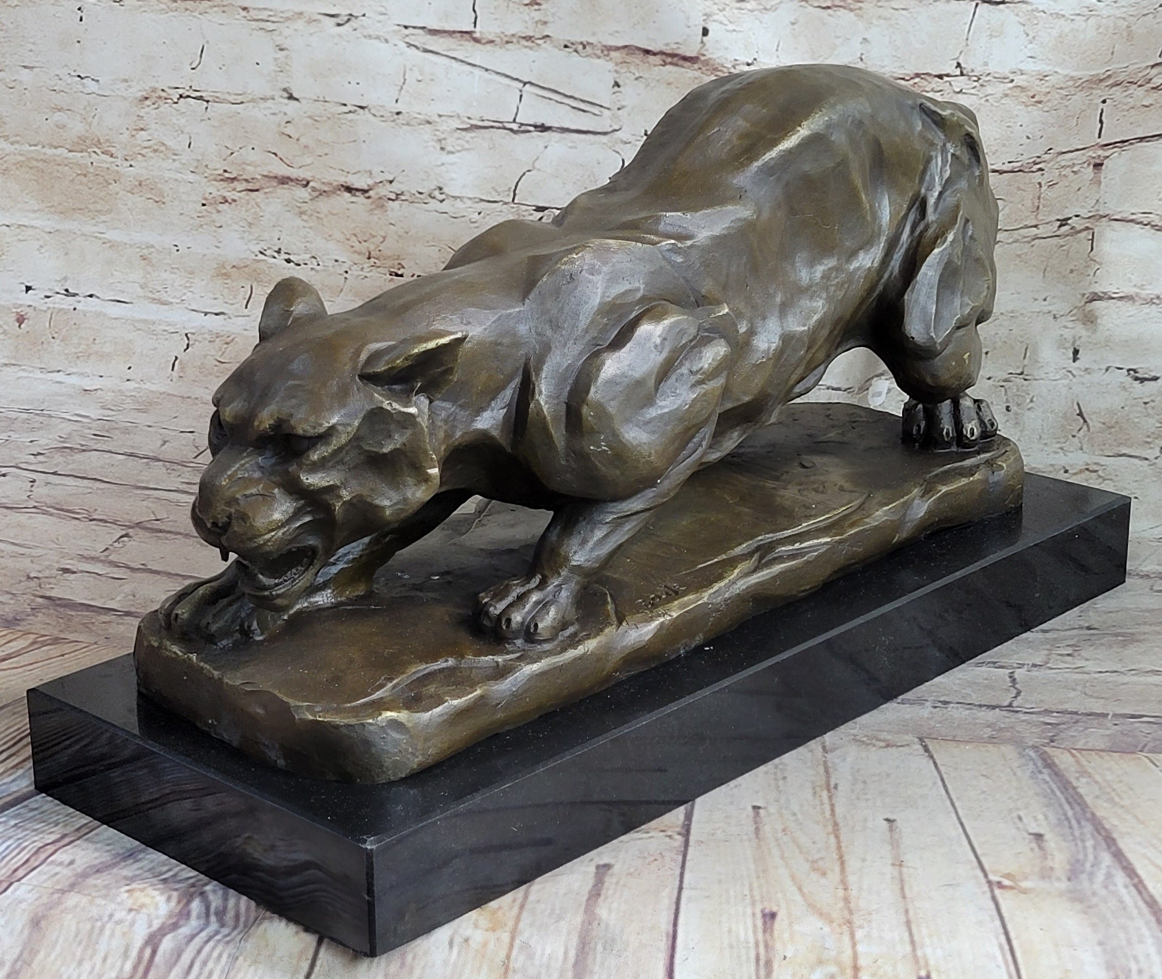 Handmade BRONZE SCULPTURE LION PANTHER TIGER PUMA COUGAR CAT STATUE AFRICAN ART