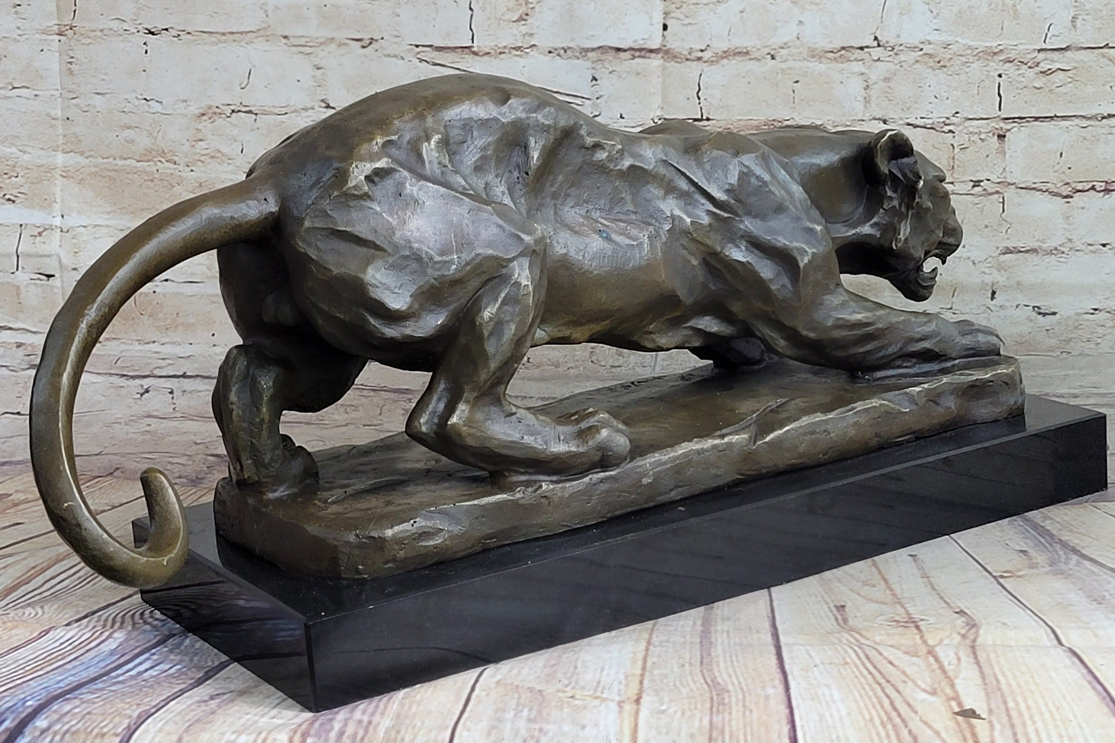 Handmade BRONZE SCULPTURE LION PANTHER TIGER PUMA COUGAR CAT STATUE AFRICAN ART
