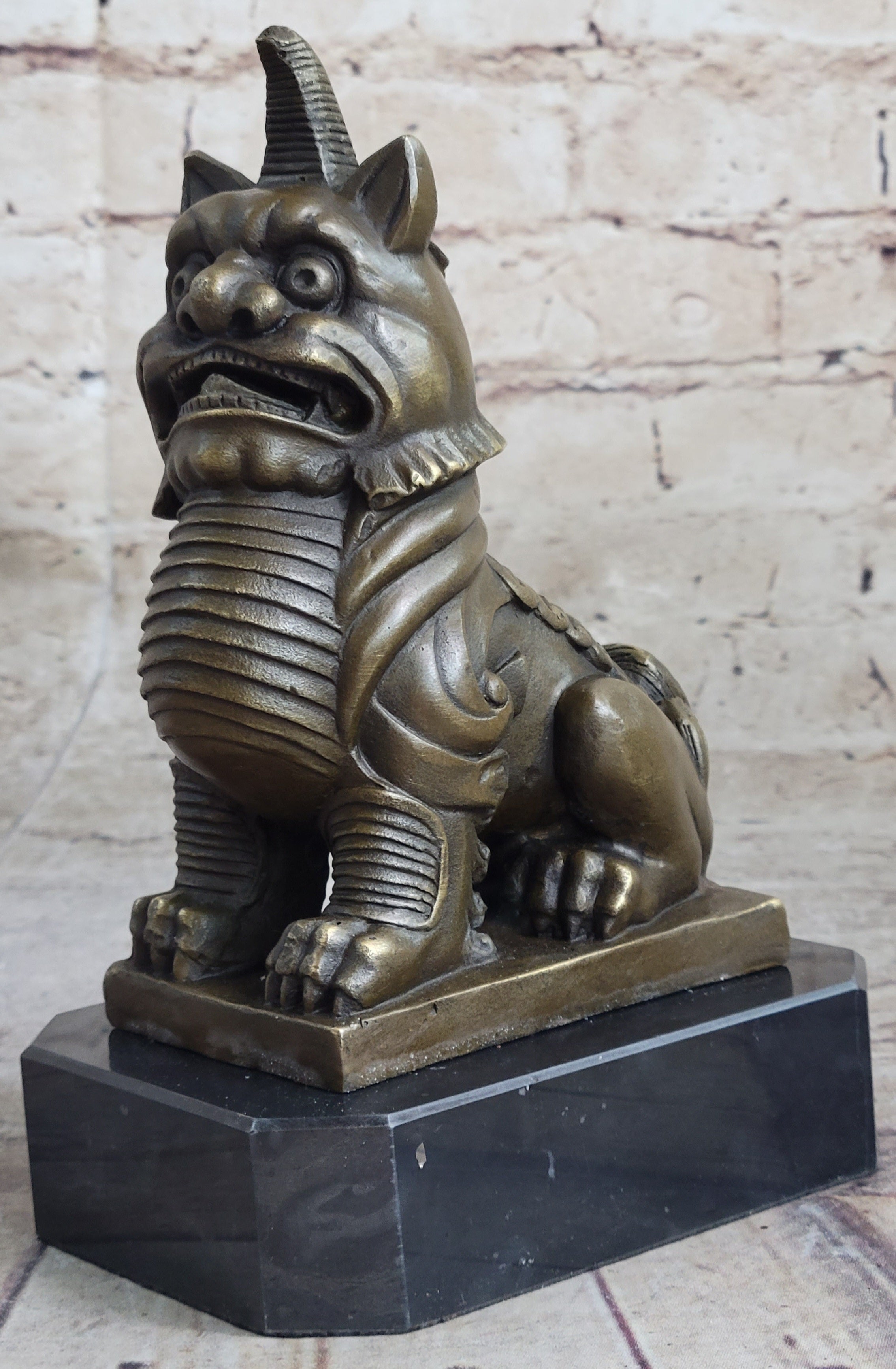 Vintage Fengshui Bronze Guardian Fu Foo Dogs Lion Door Leo Statue Lions Erte