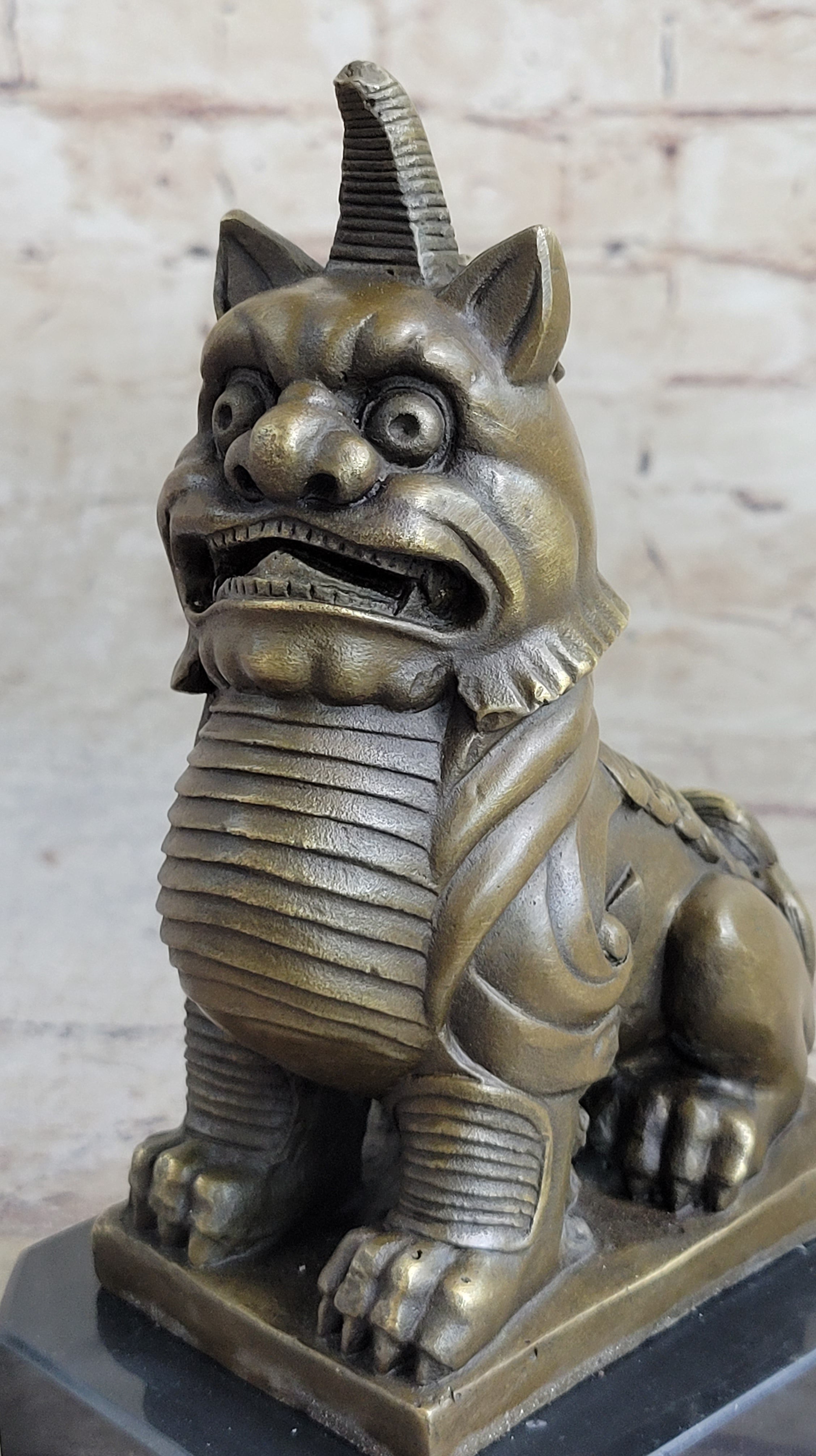 Vintage Fengshui Bronze Guardian Fu Foo Dogs Lion Door Leo Statue Lions Erte