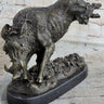 Wild Boar Feral Hog Pig Kicking Hind Legs Bronze Sculpture Statue Figure on Marble Base