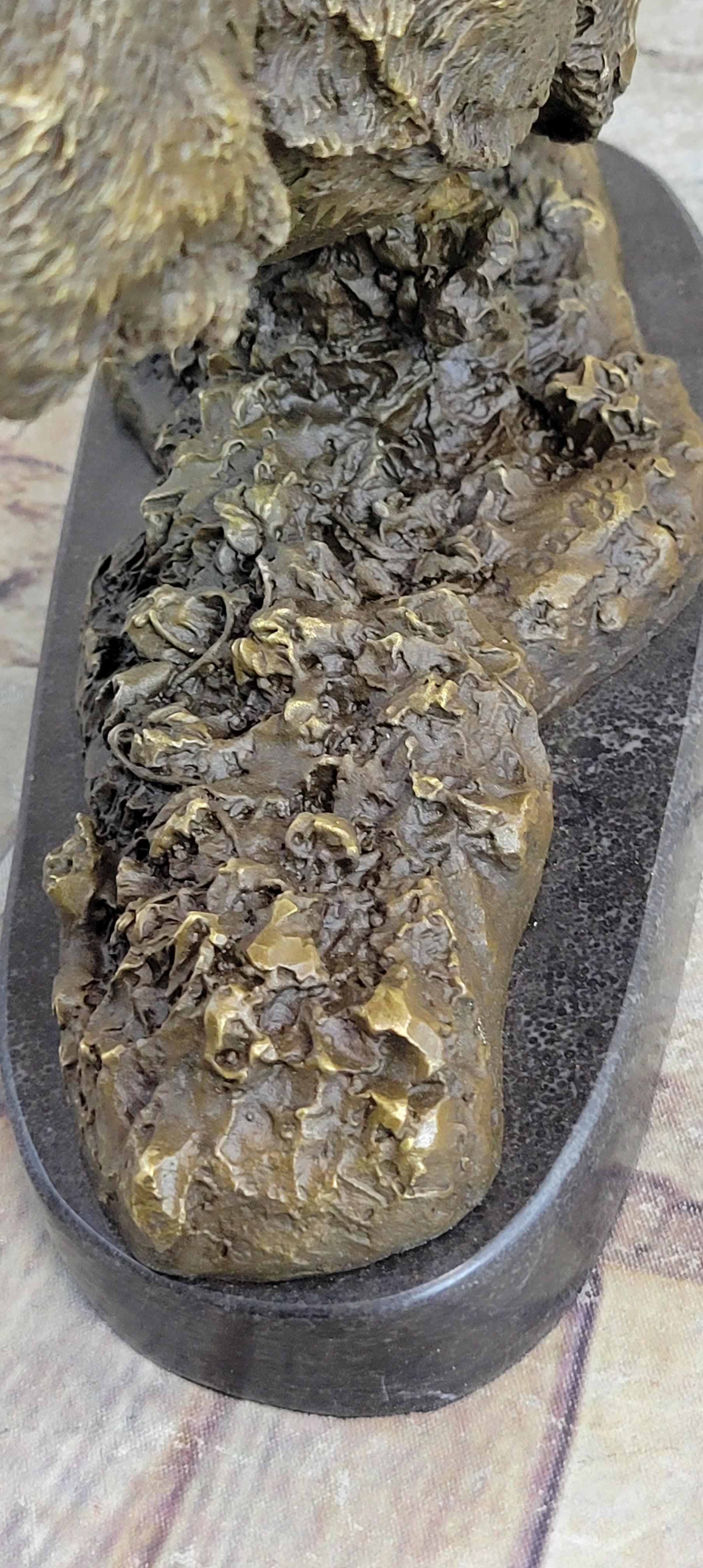 Wild Boar Feral Hog Pig Kicking Hind Legs Bronze Sculpture Statue Figure on Marble Base