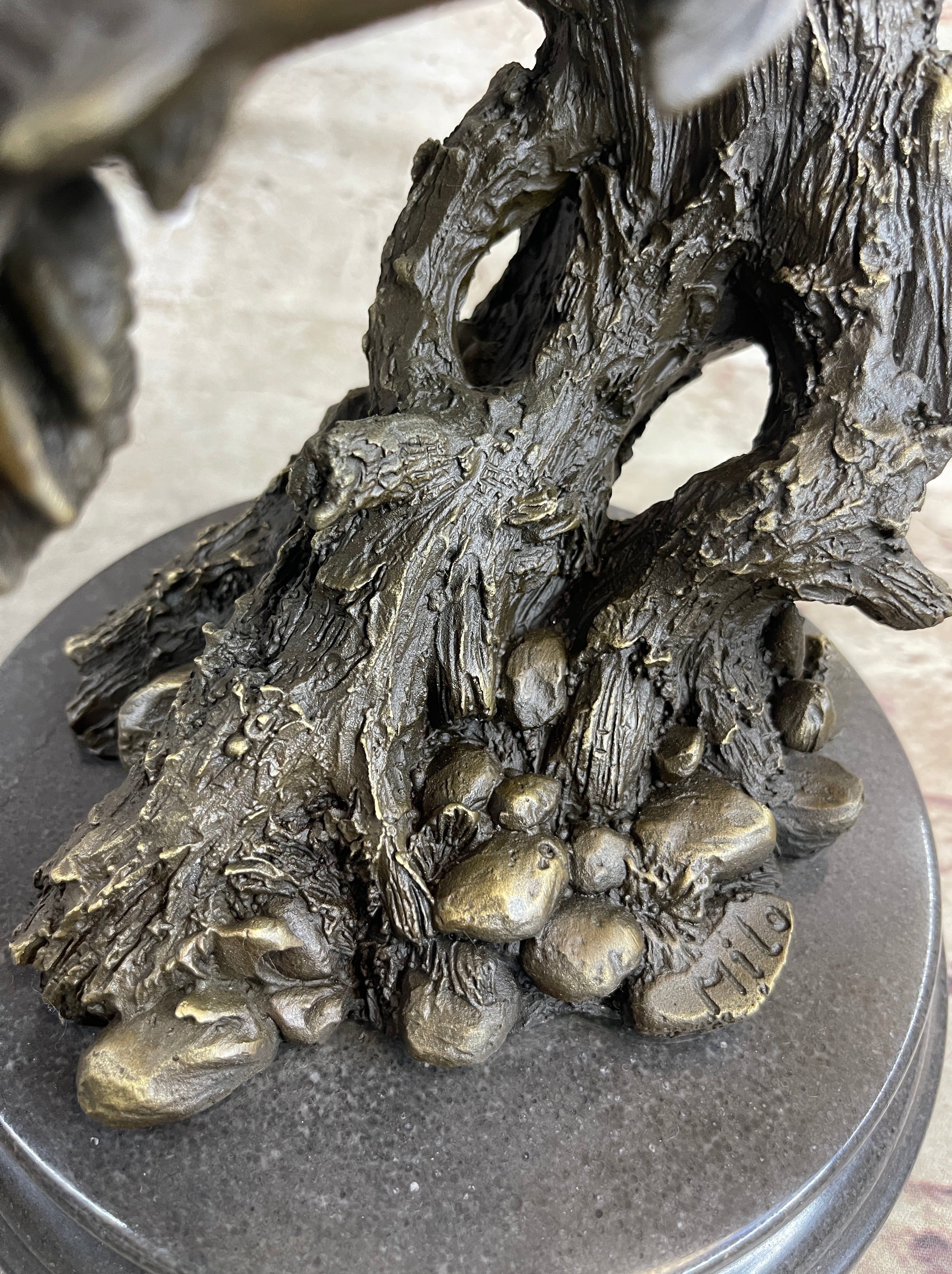 Bear Catching Salmon Bronze Metal Bust Statue Sculpture Original Art on Marble Base