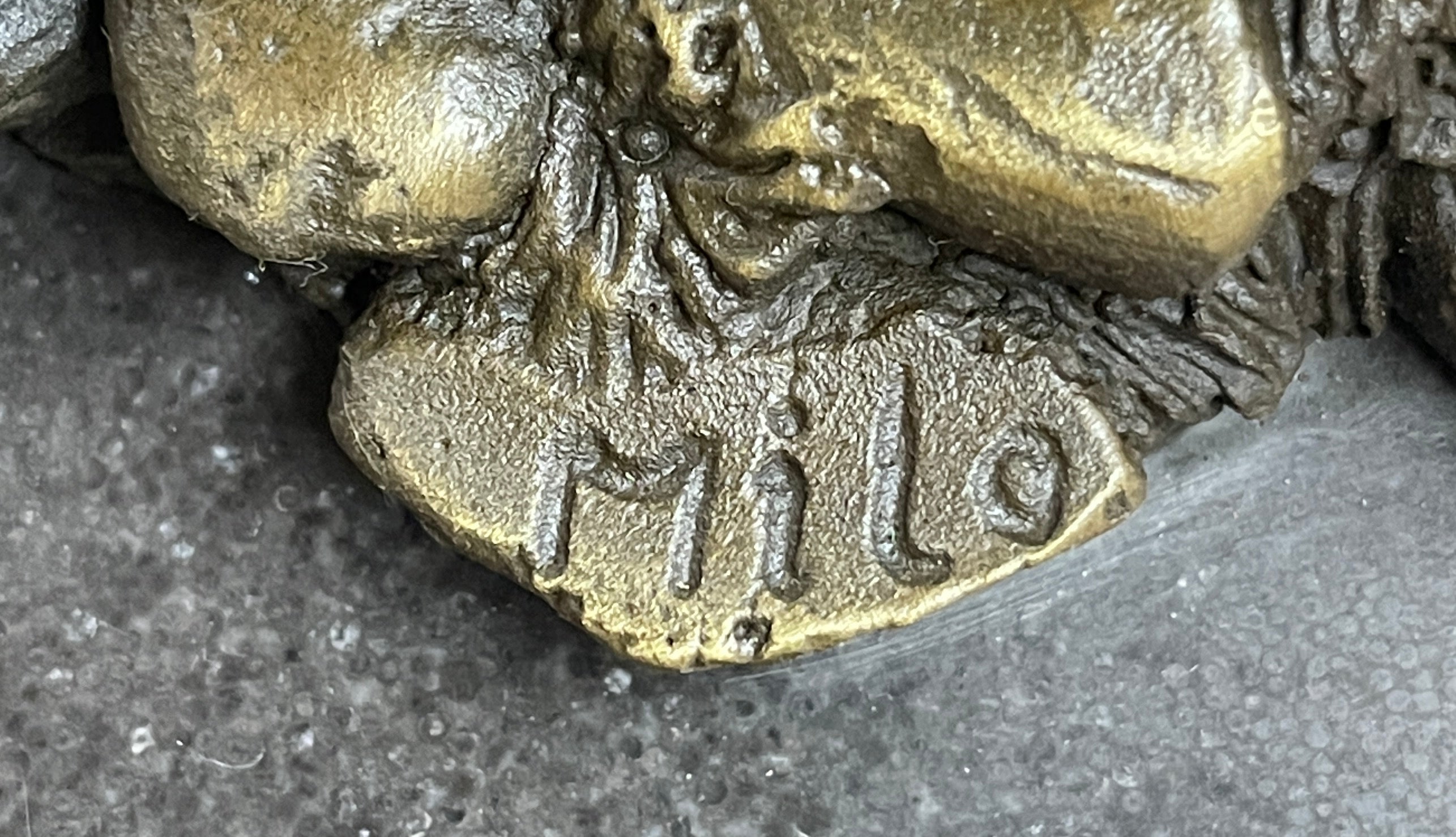 Bear Catching Salmon Bronze Metal Bust Statue Sculpture Original Art on Marble Base