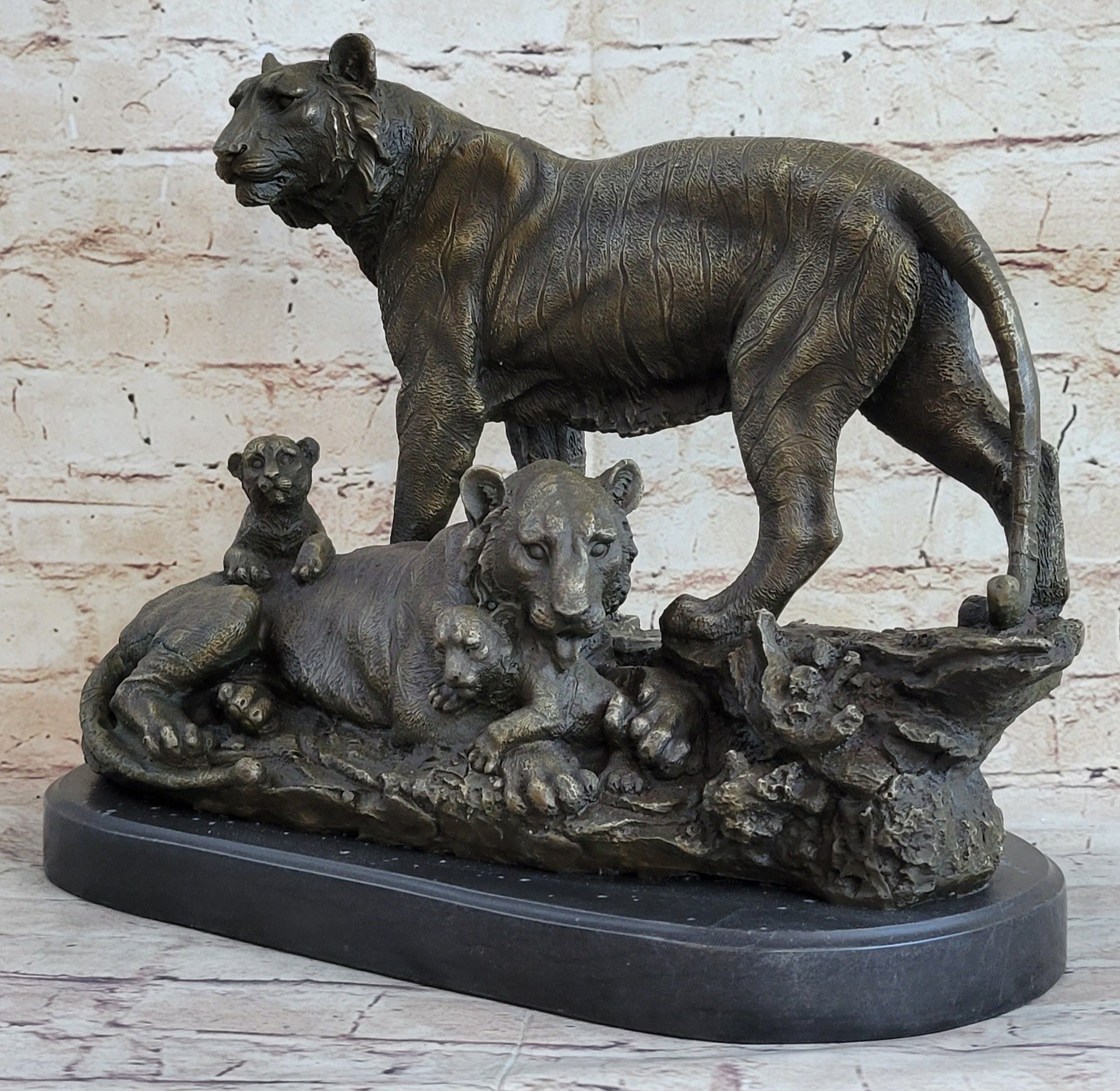 Hot Cast Bronze Tiger Family Statue Sculpture Decor Wildlife Art