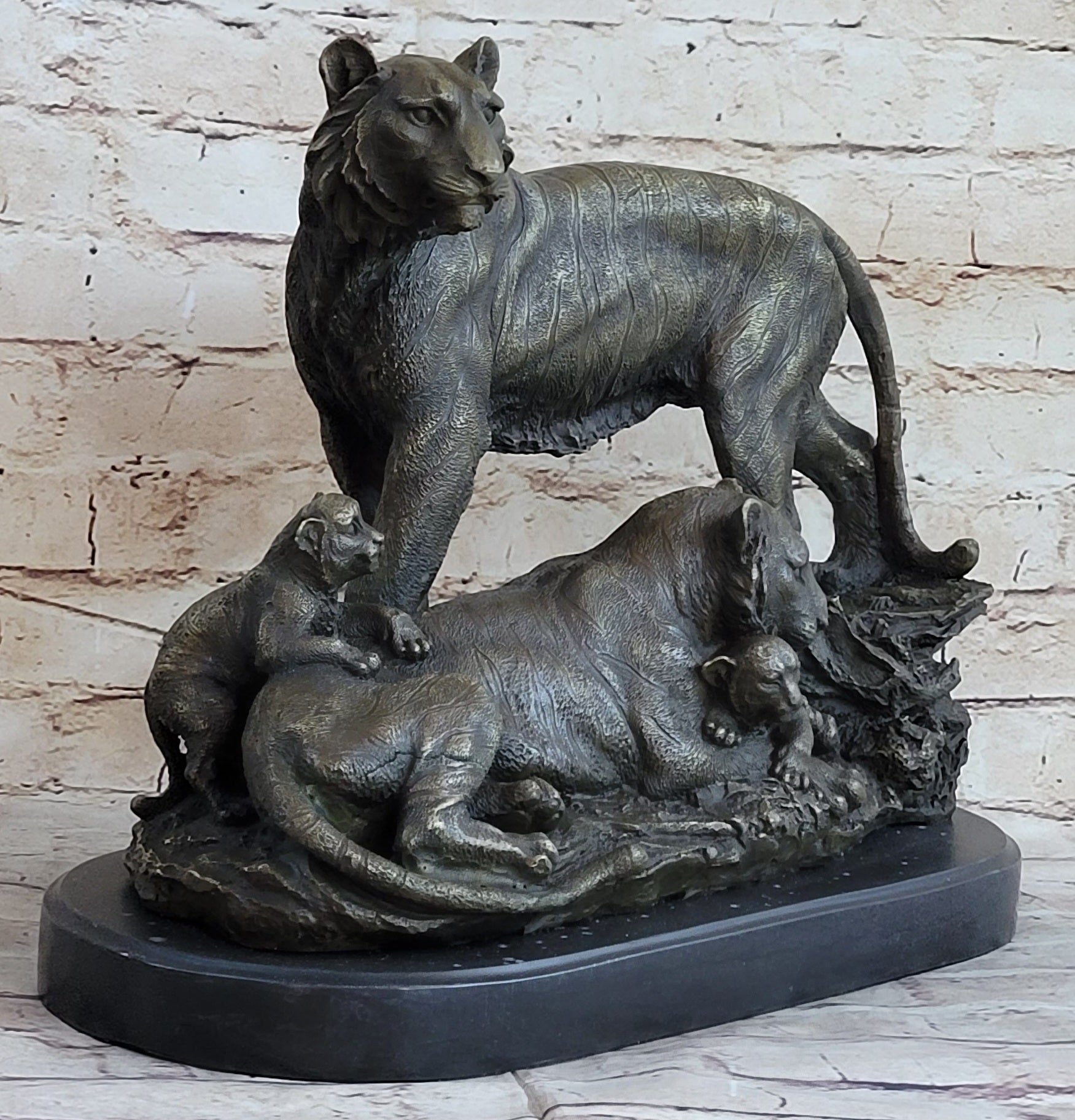 Hot Cast Bronze Tiger Family Statue Sculpture Decor Wildlife Art