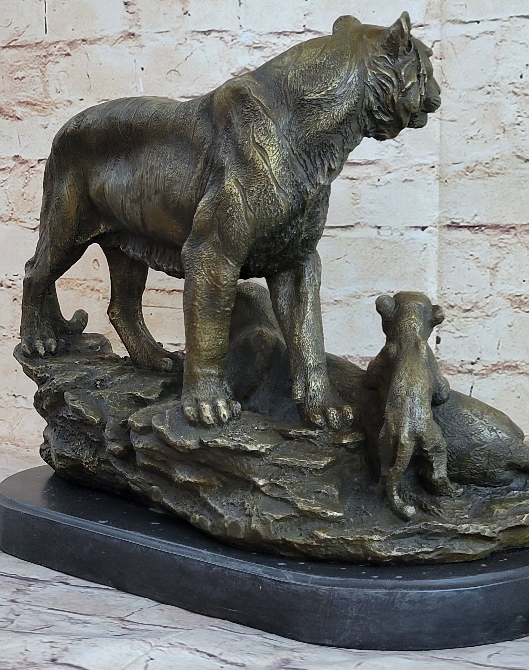 Hot Cast Bronze Tiger Family Statue Sculpture Decor Wildlife Art