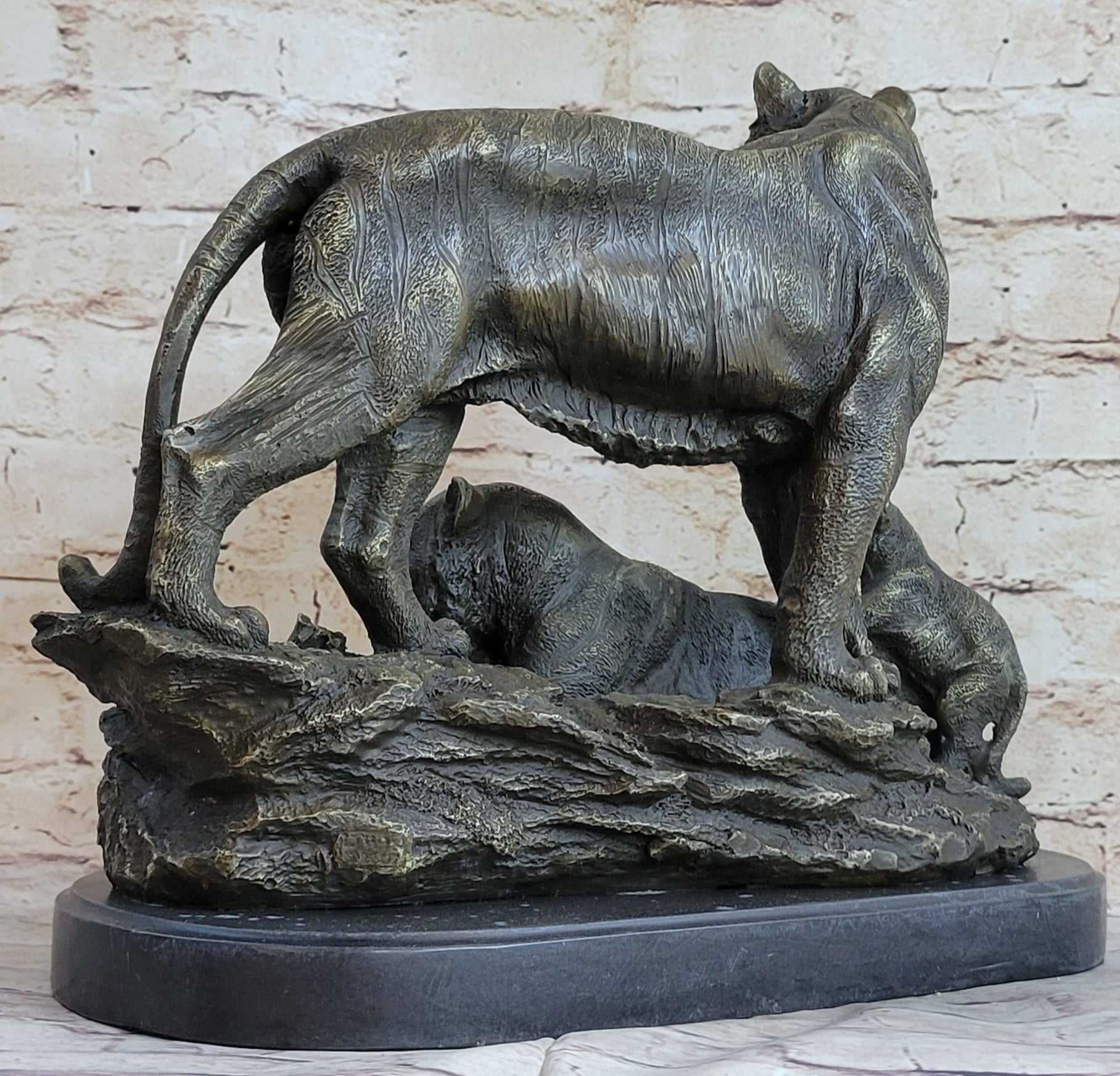 Hot Cast Bronze Tiger Family Statue Sculpture Decor Wildlife Art