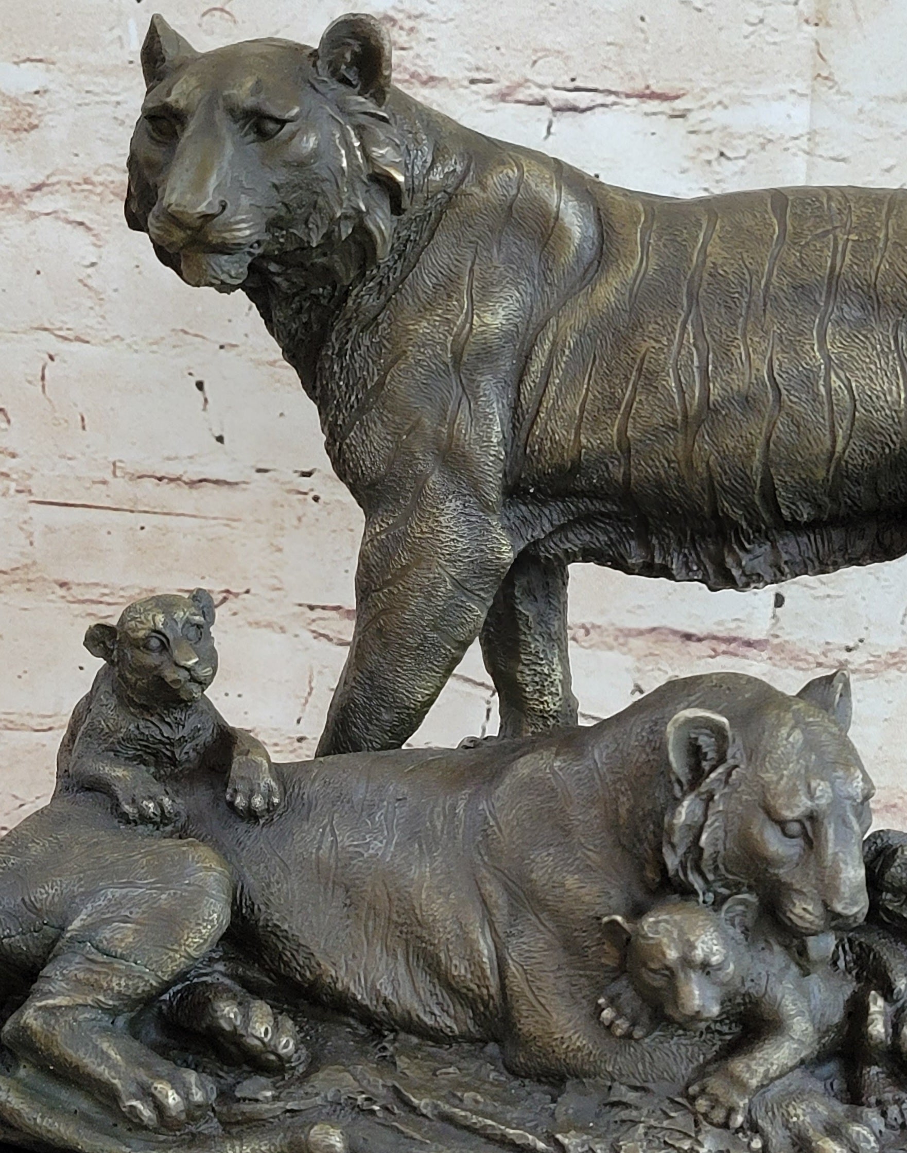Hot Cast Bronze Tiger Family Statue Sculpture Decor Wildlife Art
