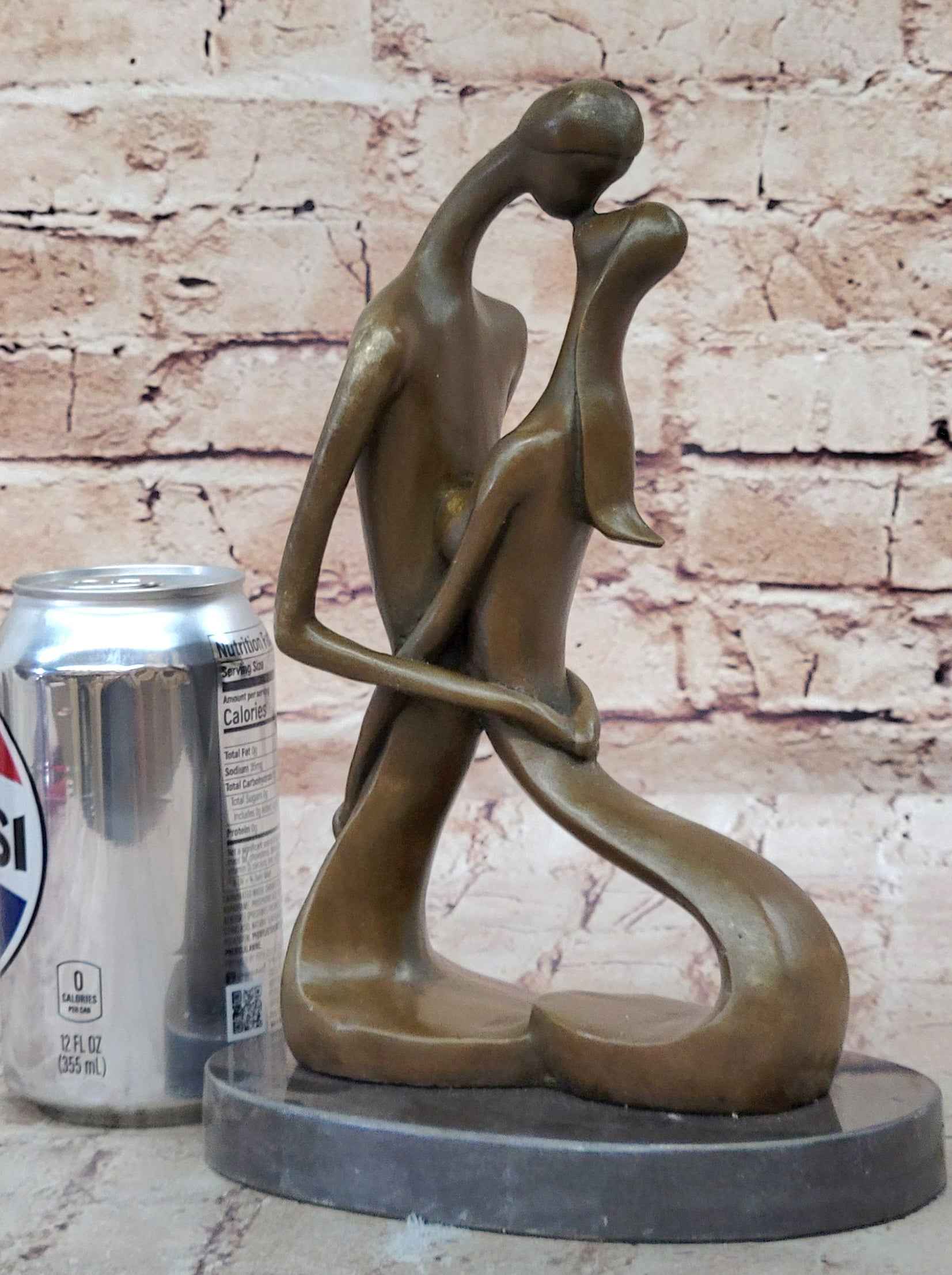 Signed Modern Art Abstract Two Lovebirds Sharing a Moment Bronze Sculpture Gift