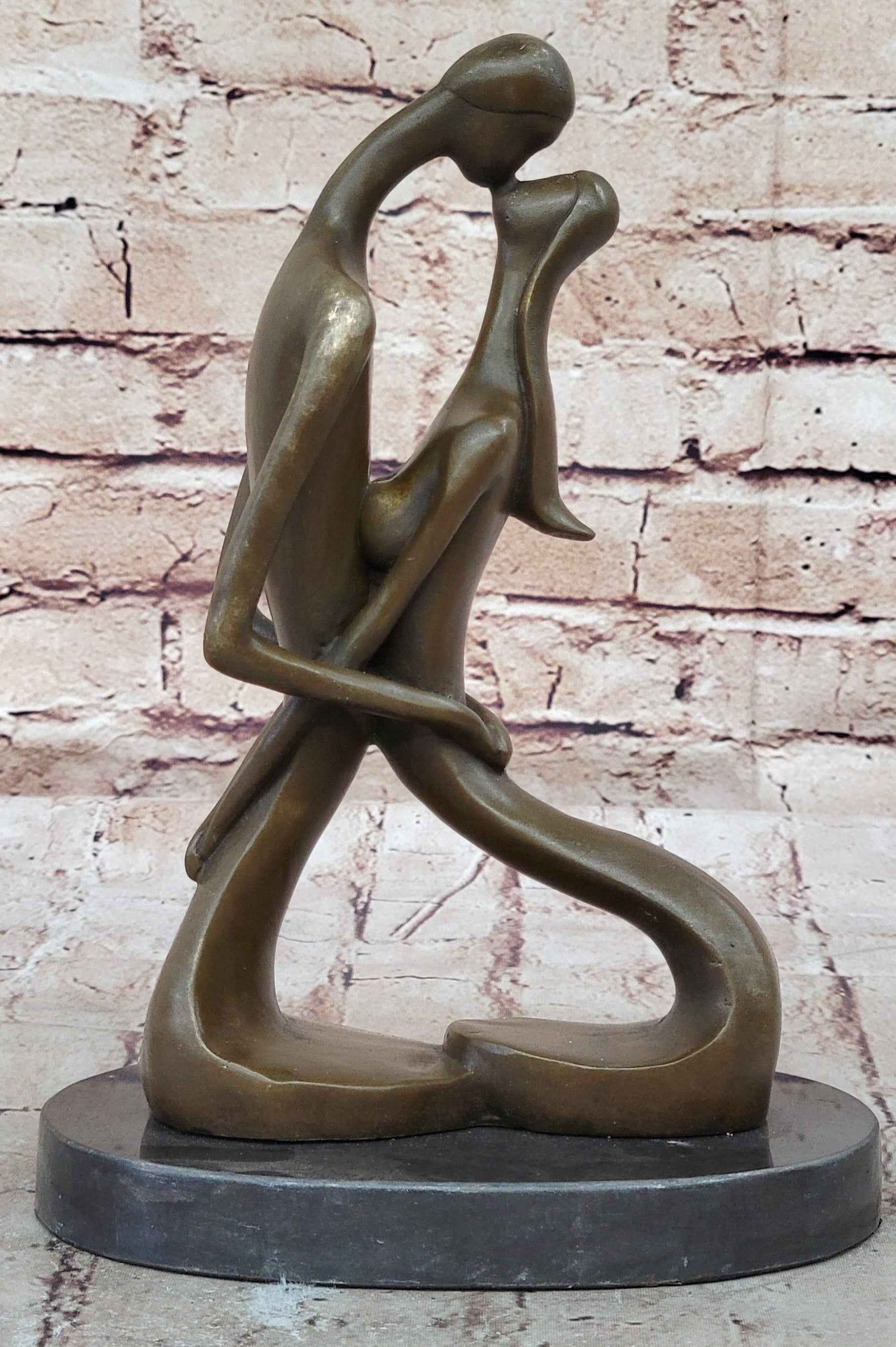 Signed Modern Art Abstract Two Lovebirds Sharing a Moment Bronze Sculpture Gift