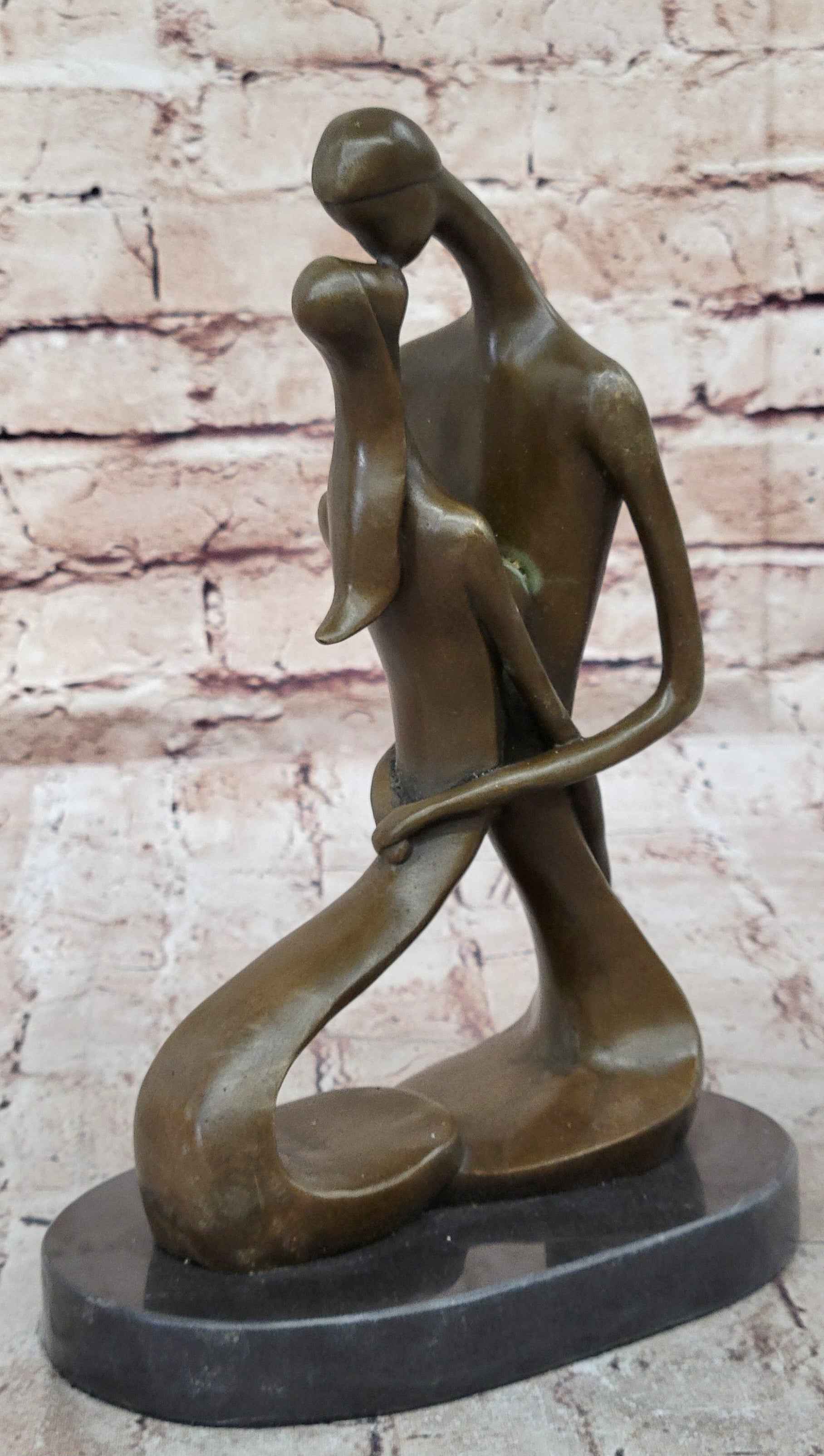 Signed Modern Art Abstract Two Lovebirds Sharing a Moment Bronze Sculpture Gift
