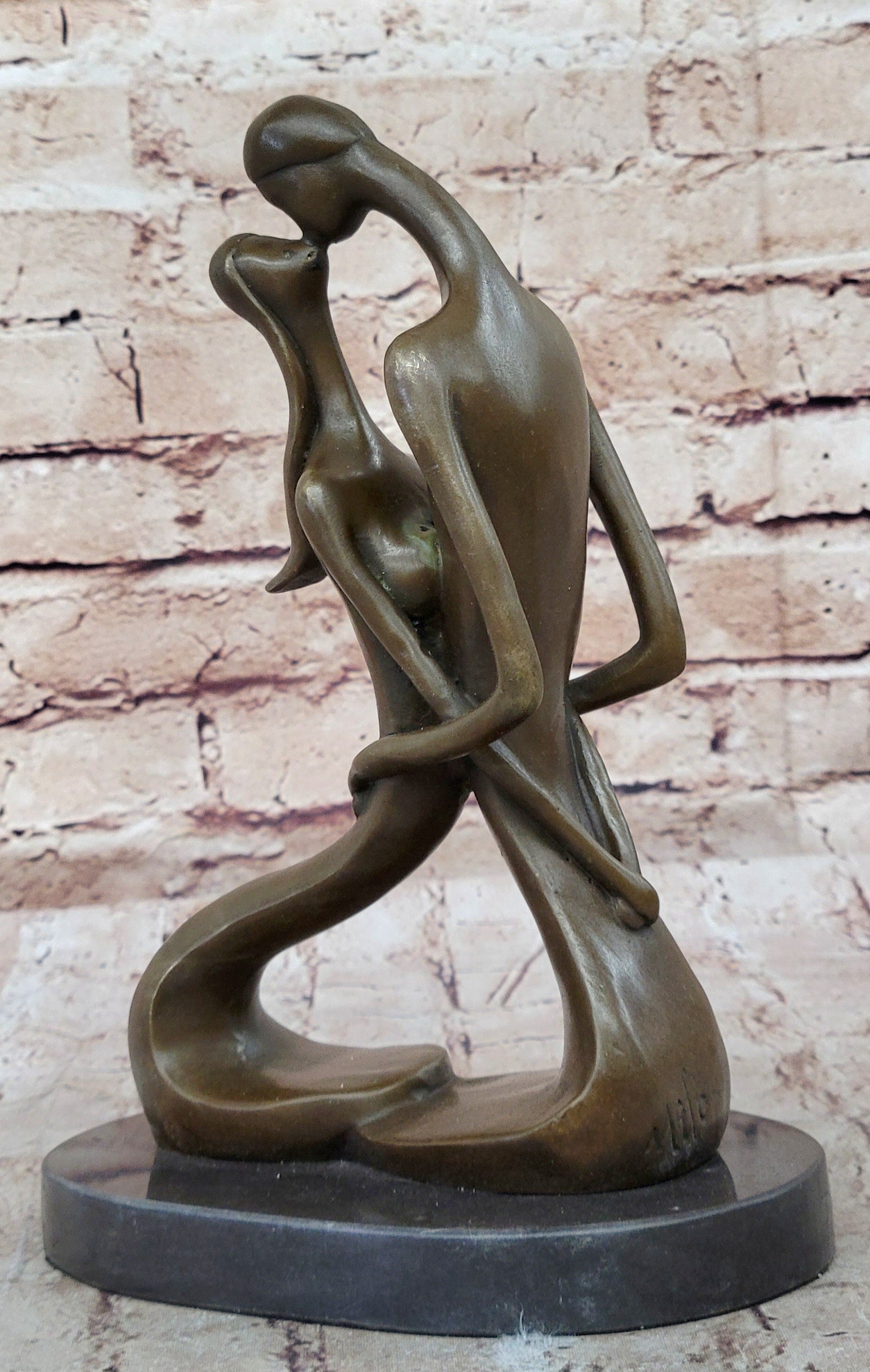 Signed Modern Art Abstract Two Lovebirds Sharing a Moment Bronze Sculpture Gift