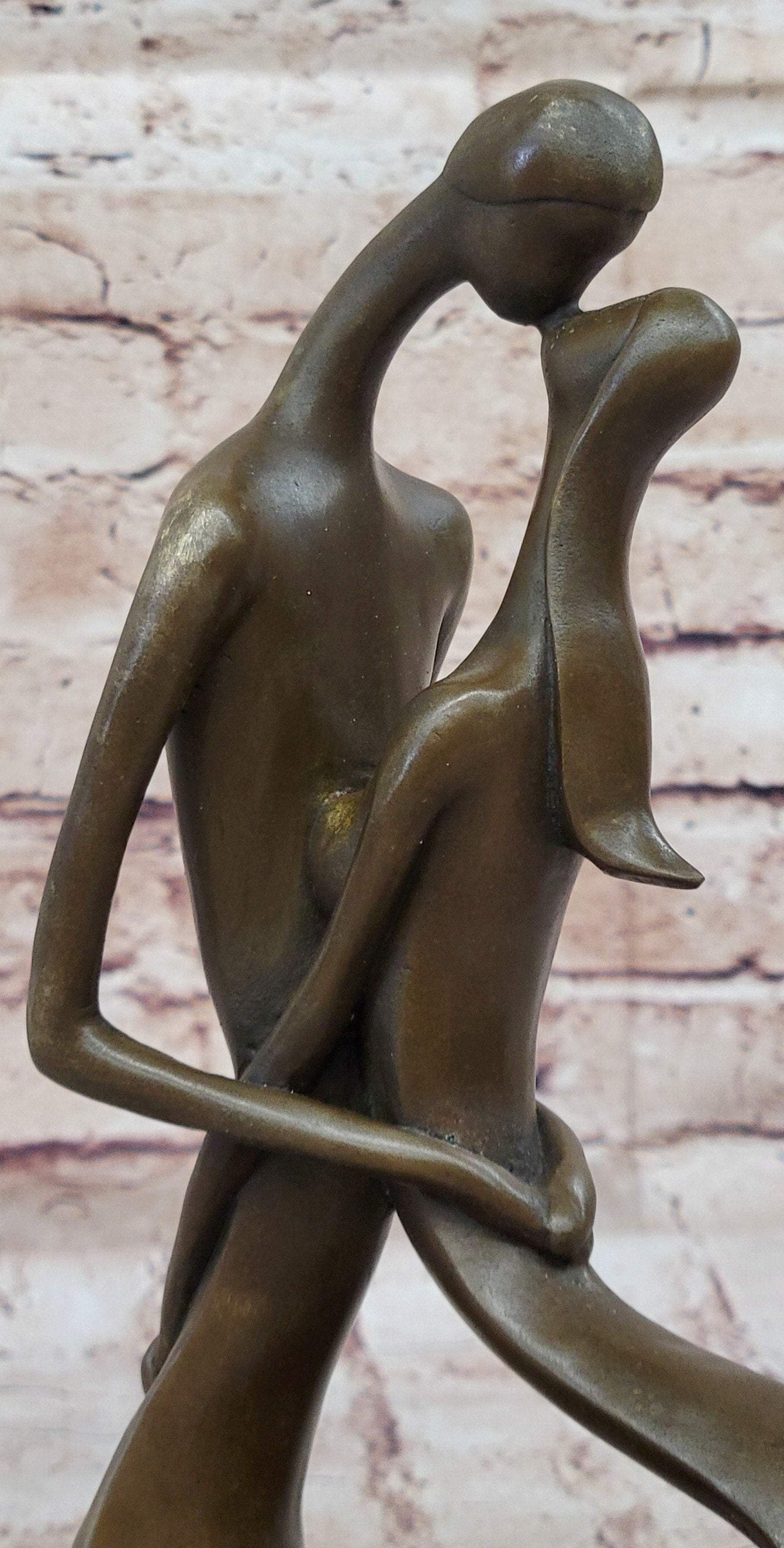 Signed Modern Art Abstract Two Lovebirds Sharing a Moment Bronze Sculpture Gift